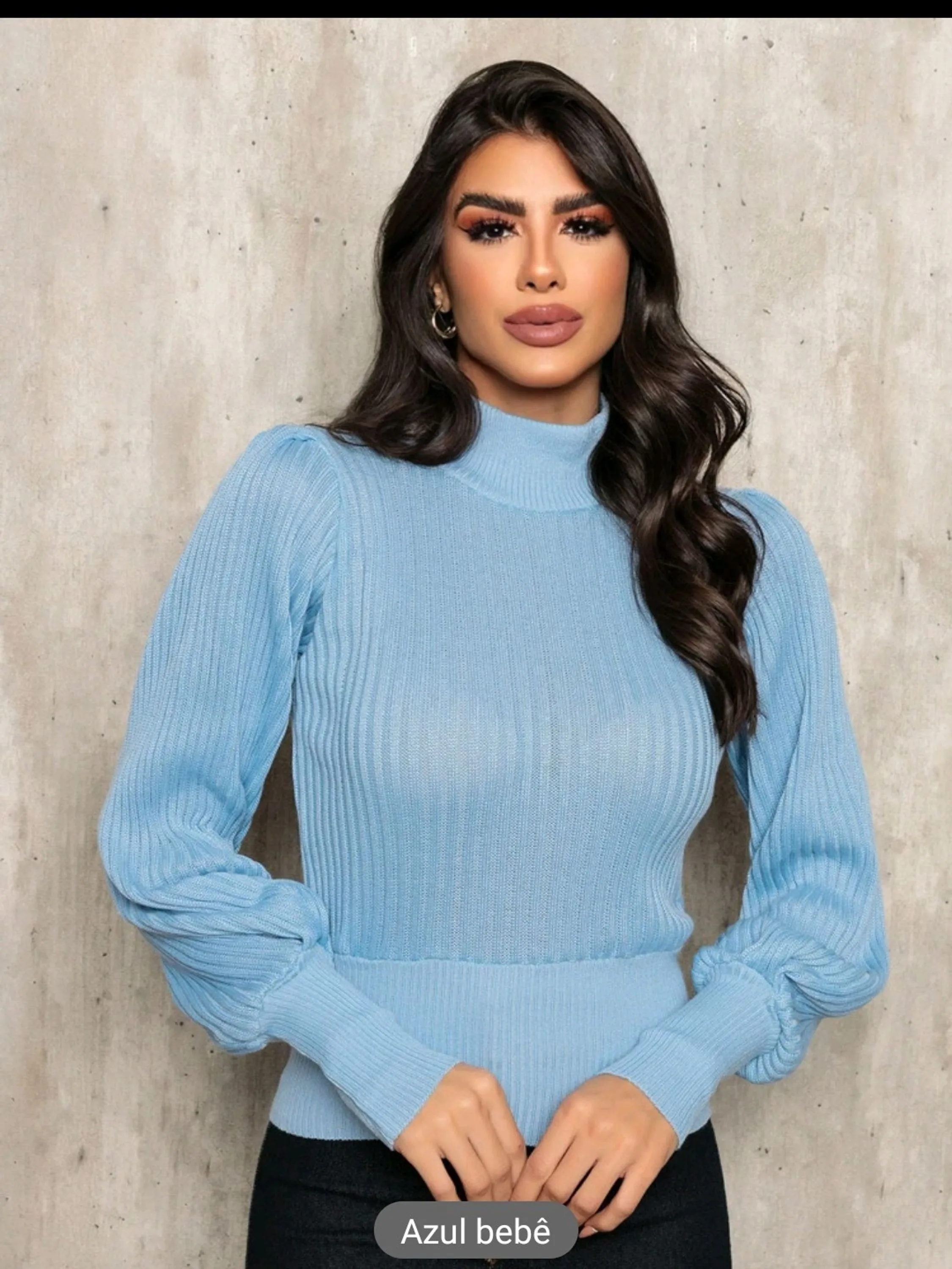 blusa feminina tricô manga longo estampa liso inverno top A183