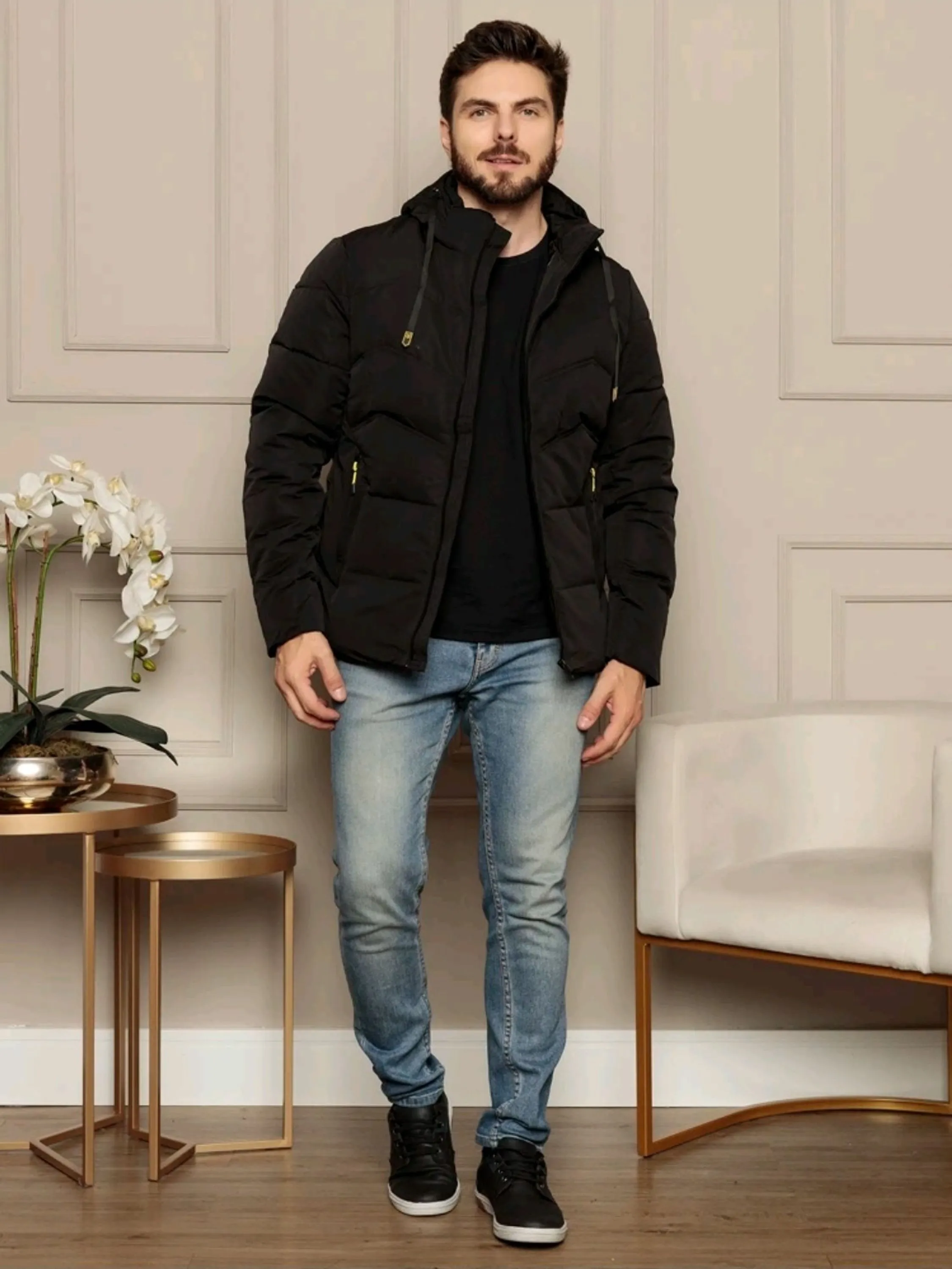 Casaco bobojaco masculino inverno capuz liso importado