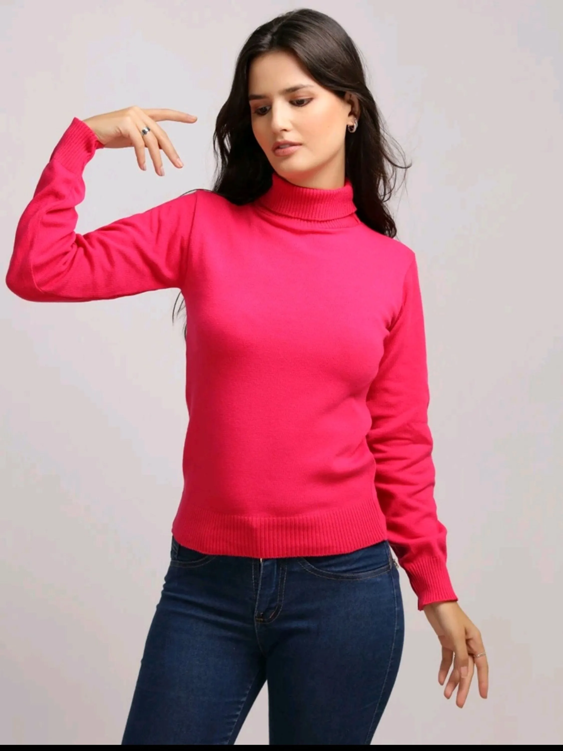 blusa feminina Cacharrel de trico basica gola alto liso manga longo inverno A085