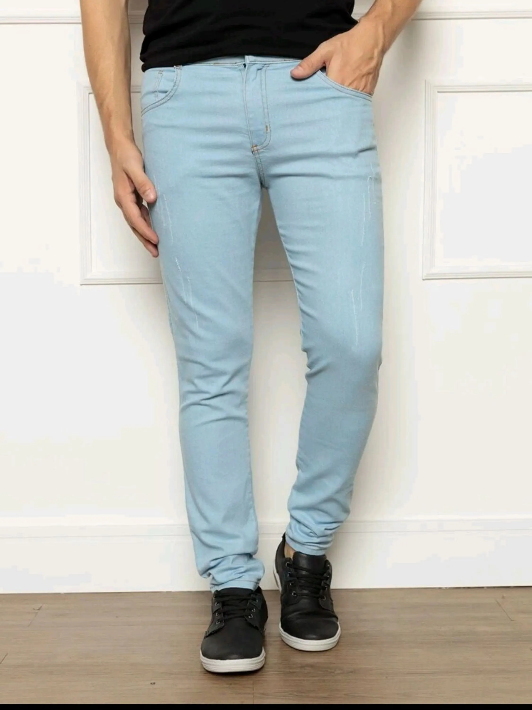 calça sarja masculino jeans azul claro skinny c top