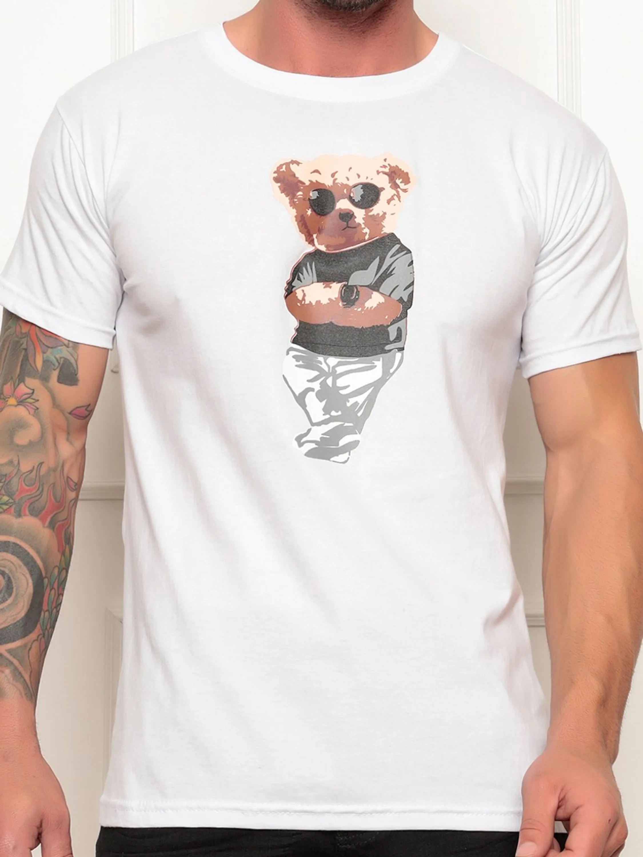 Camiseta masculina estampada urso