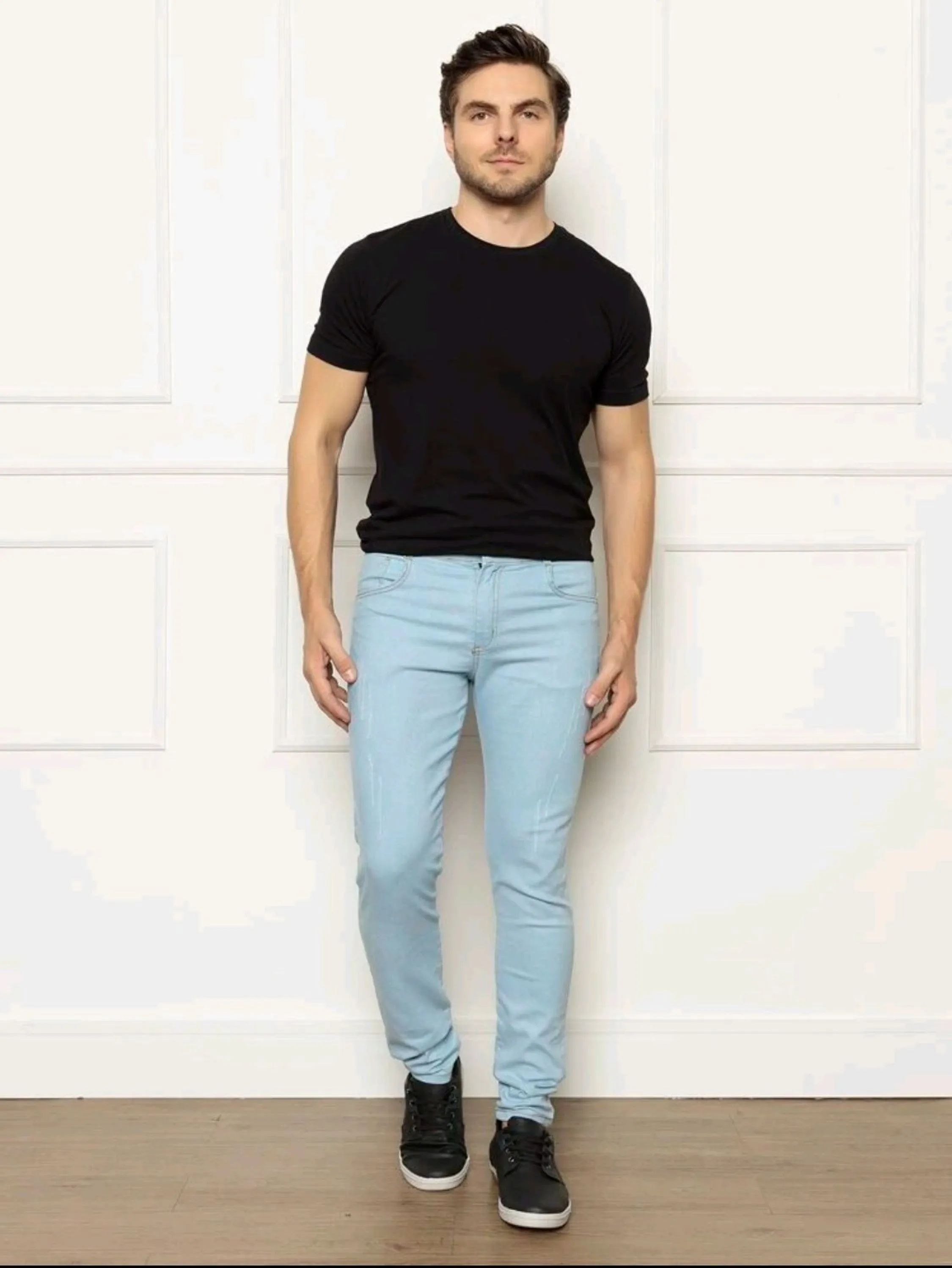 Ivan fashion calça sarja masculino jeans azul claro skinny c top