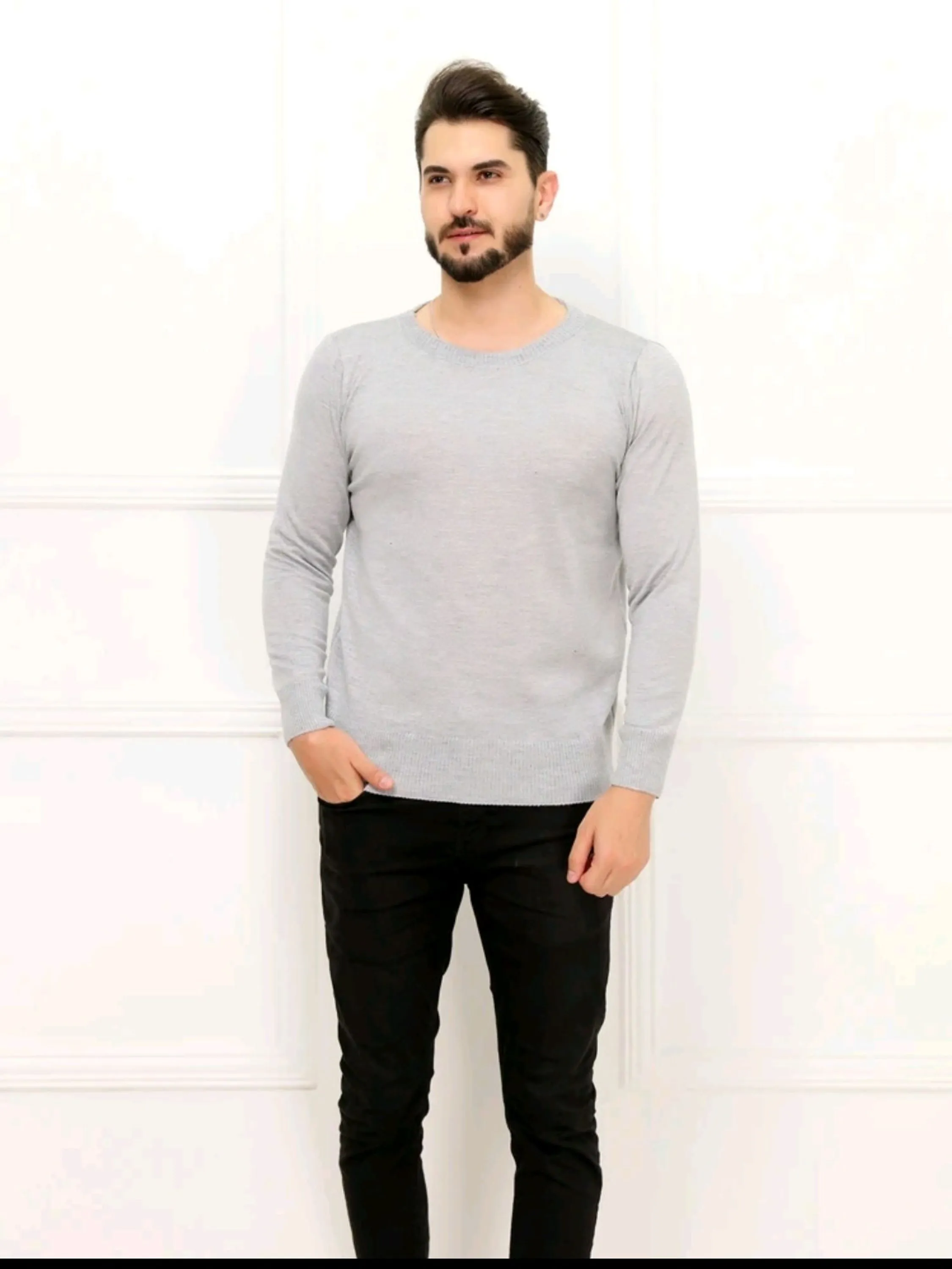 Masculino Blusa Tricô Feminino. Liso Tricot