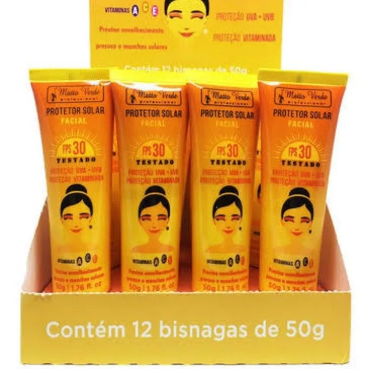 Box C/ 12 unidades de bisnaga de protetor solar facial Matto Verde fator 30