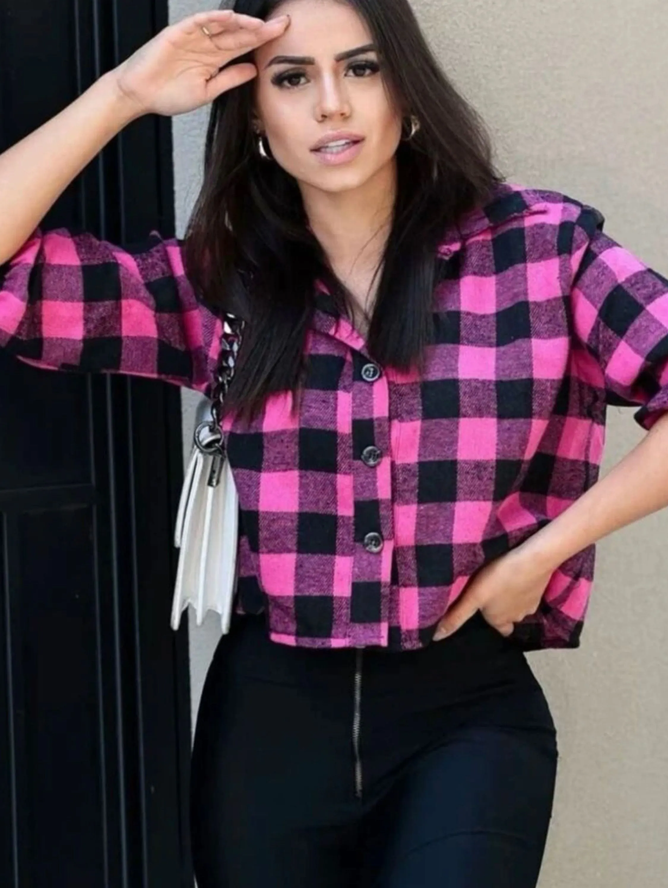 Cropped camisa xadrez flanelada