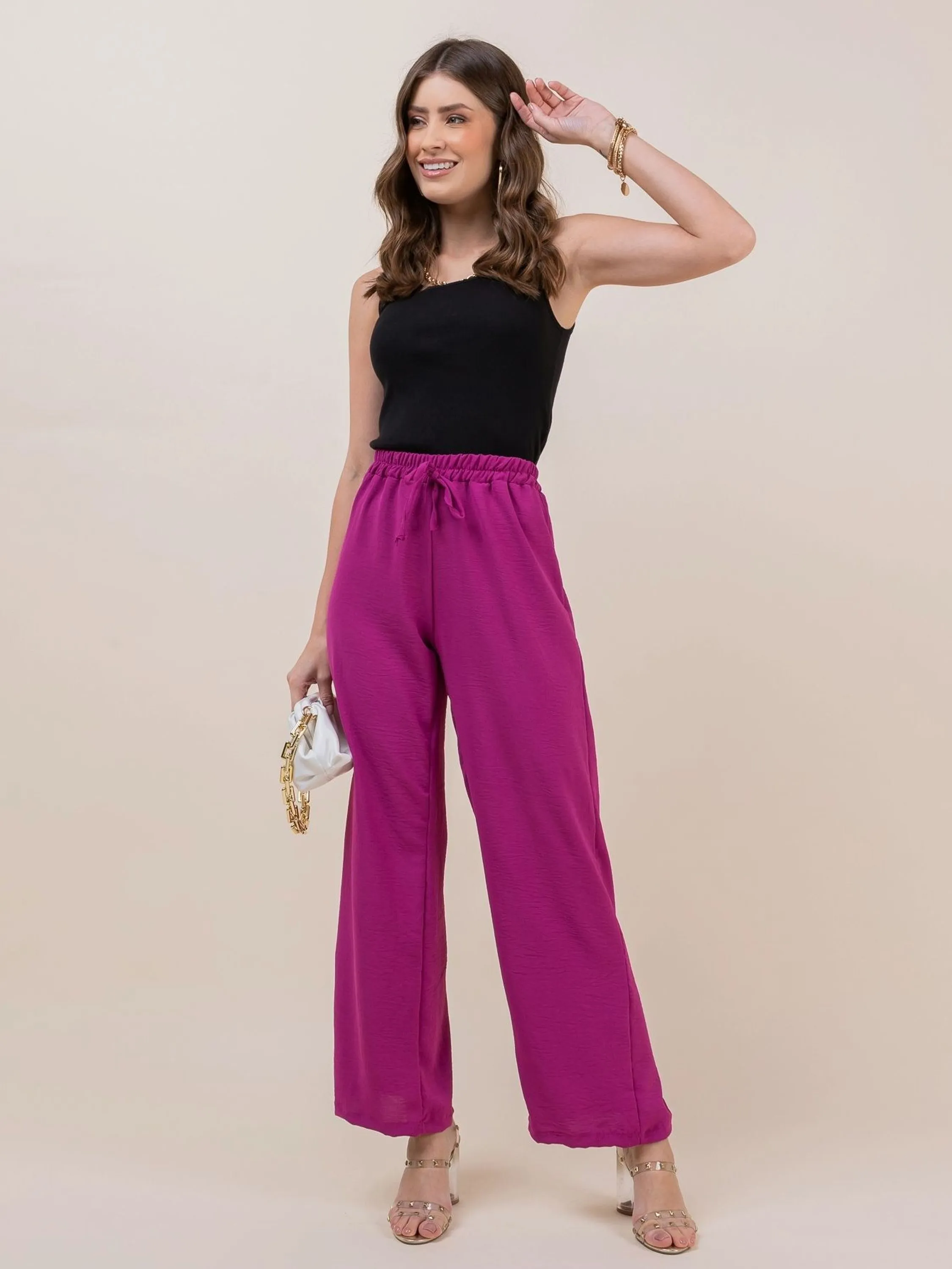 Calça  Pantalona Duna Cordal Amarrar moda Feminina