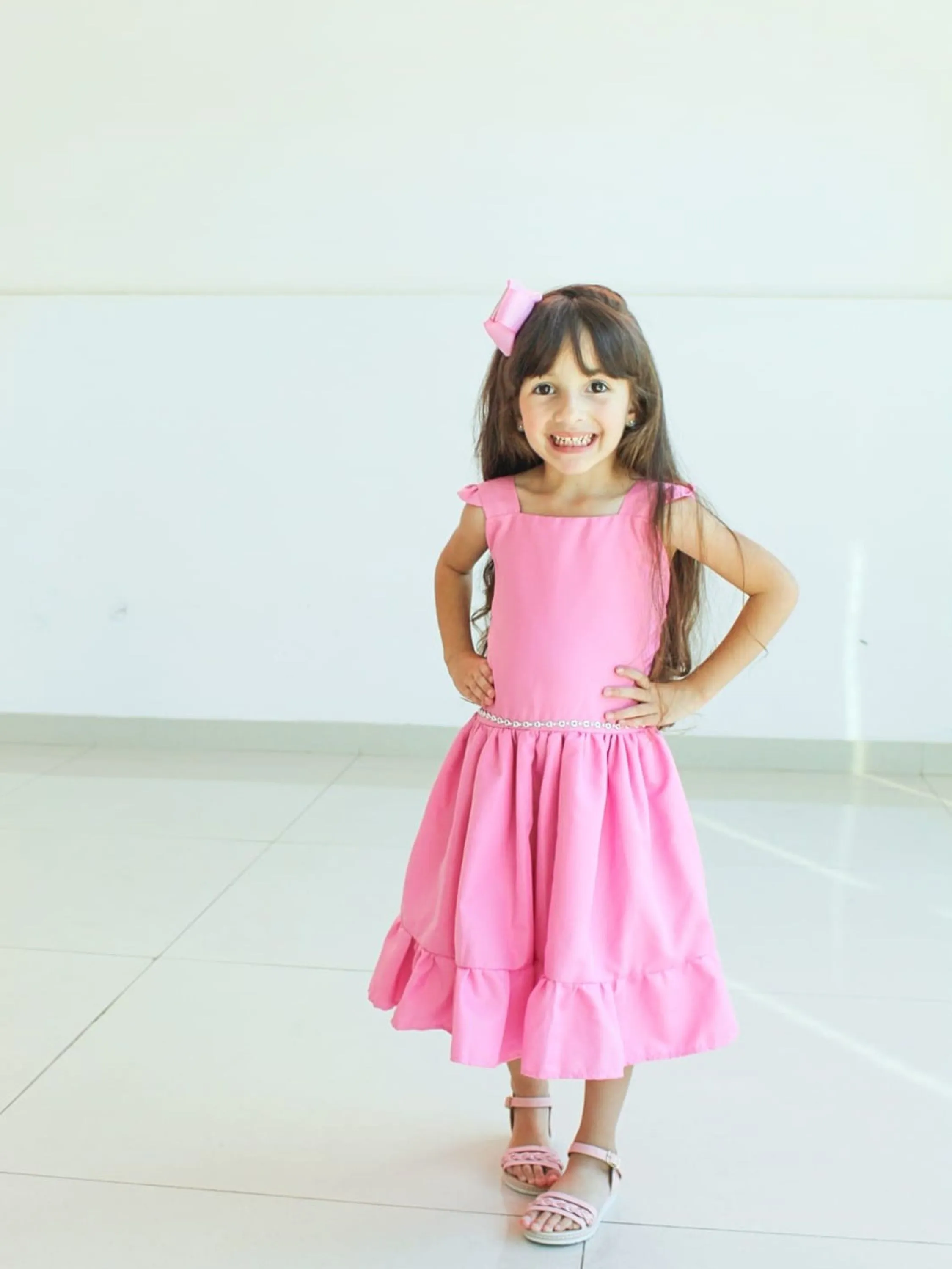 Vestido infantil babado rosa