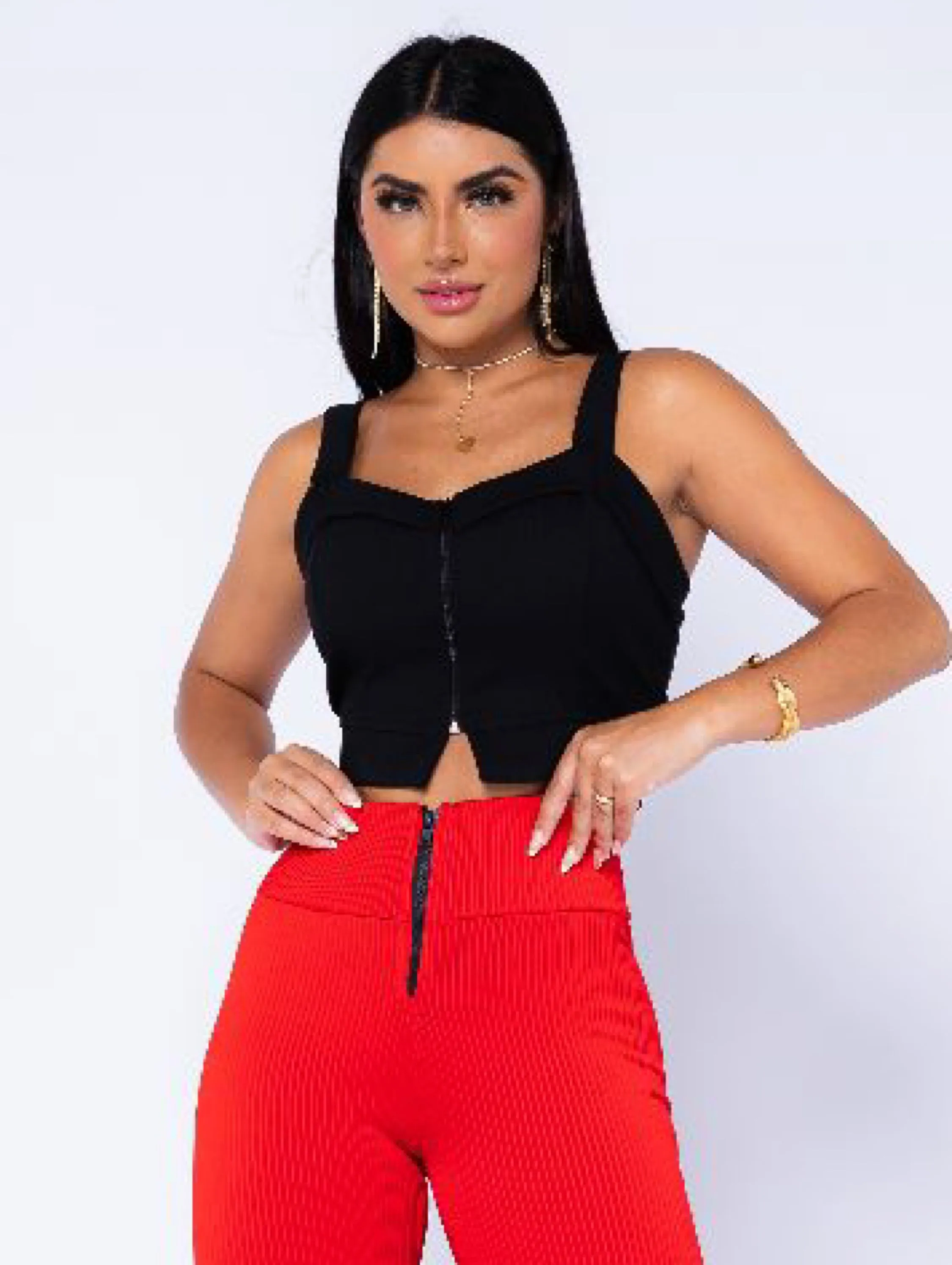 Cropped Feminino Linho Alças Com Zíper Moda Verão