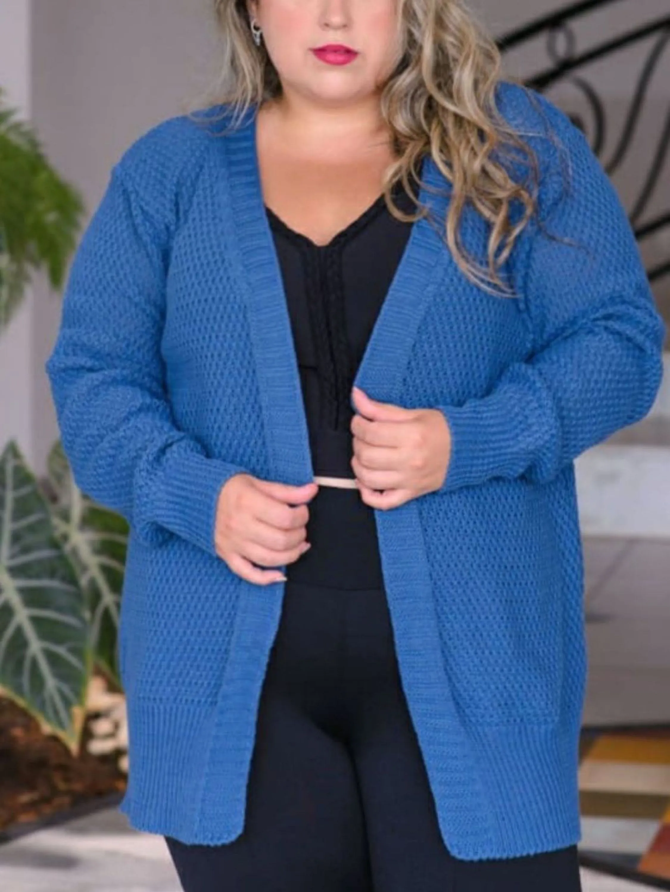 Kimono Cardigã Plus Size Casaco Lã Tricot Moda Inverno