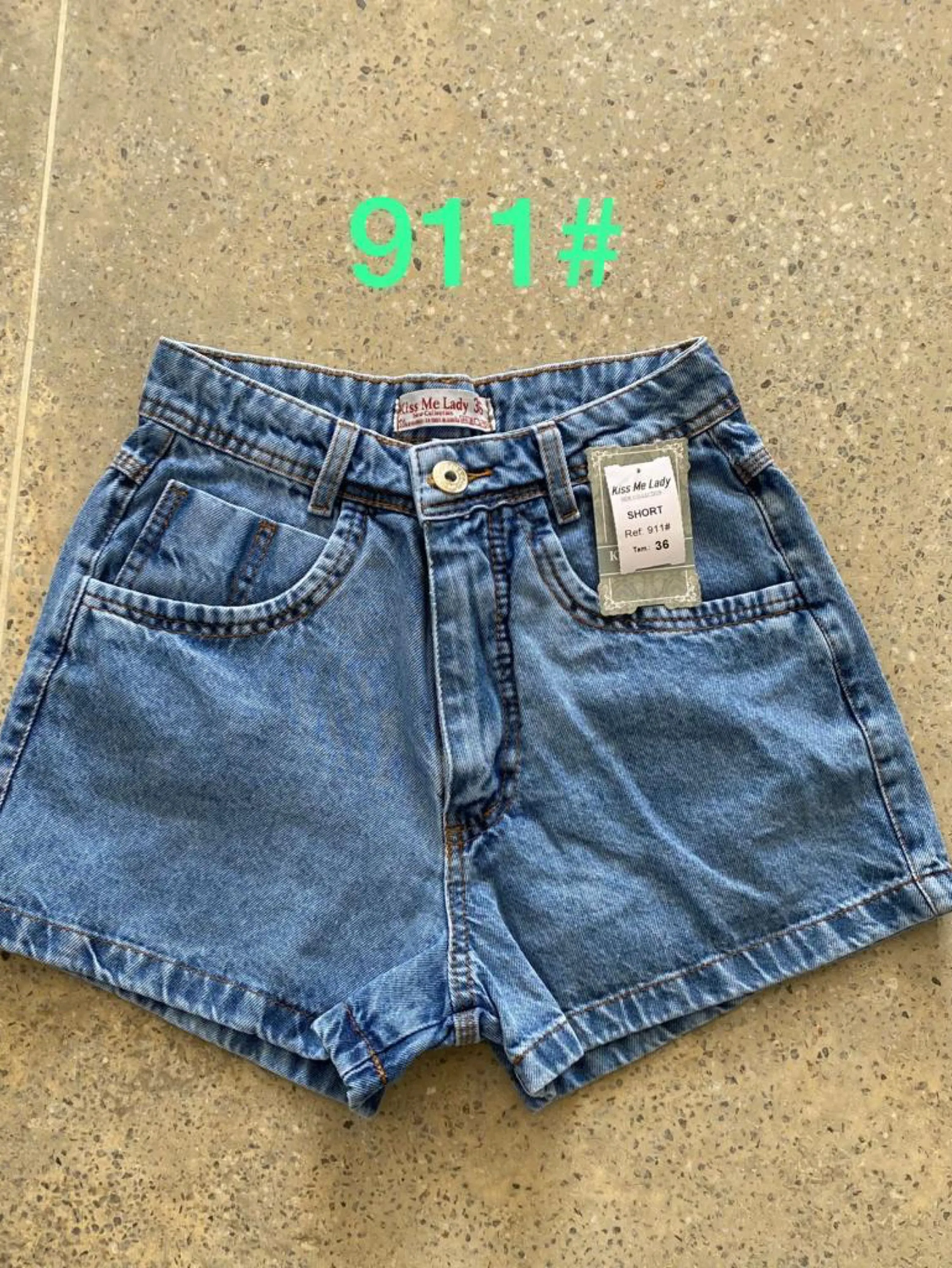 911 # short jeans feminina cintura alto sem rascada tem bolsa