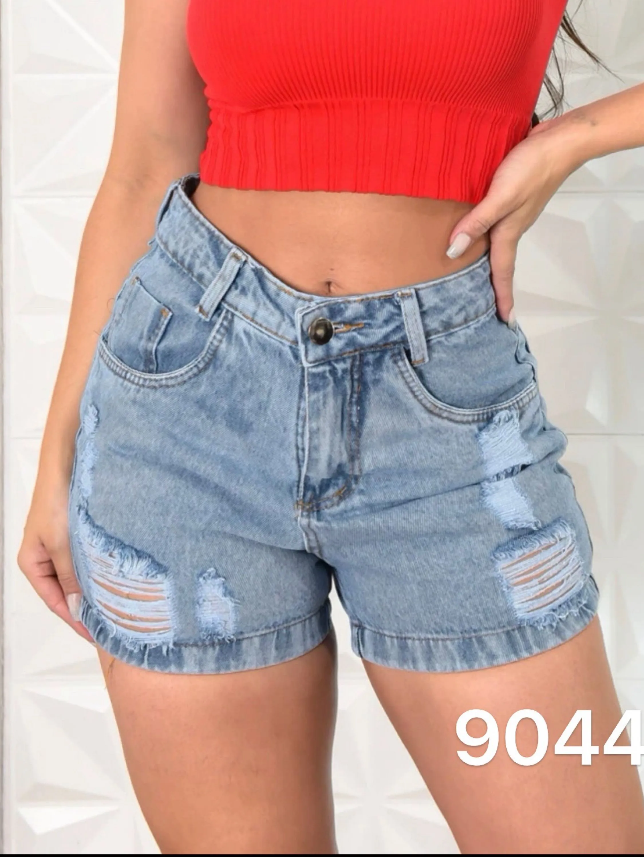 9044 short jeans feminina com bolsa