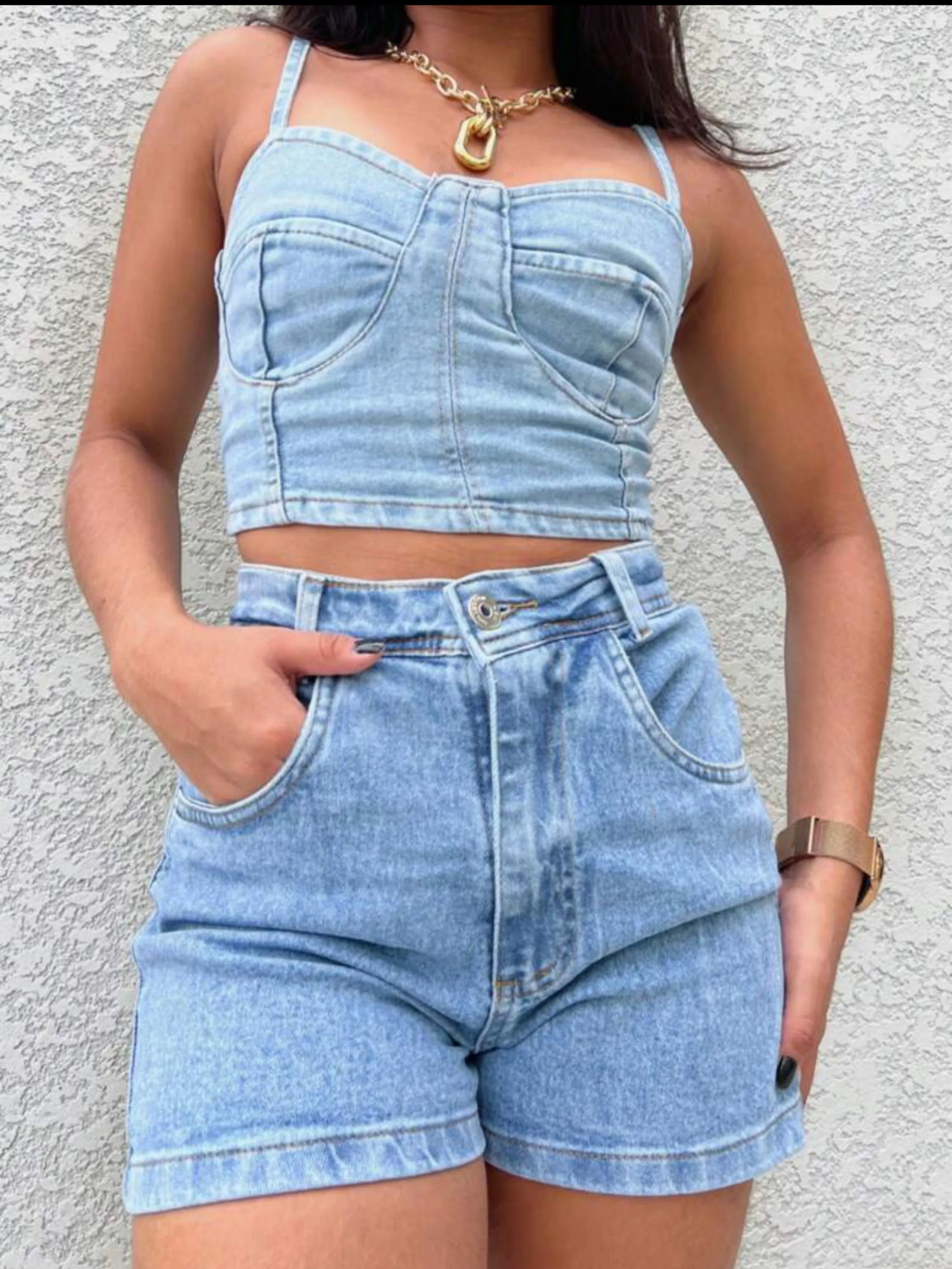 1249 conjunto jeans feminina com lycra