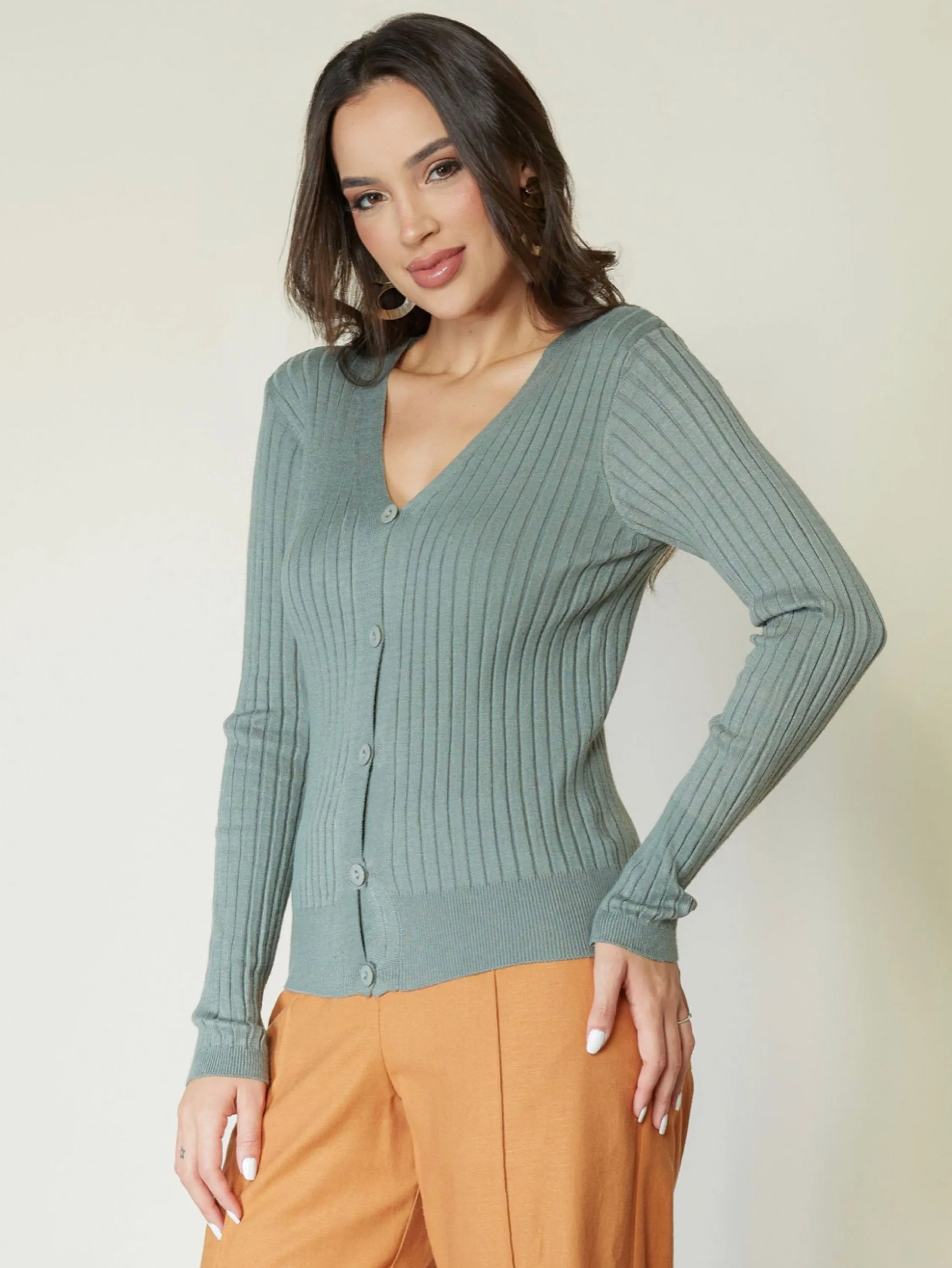 Casaco Cardigan Feminino Botão Com Decote Em V De Malha119