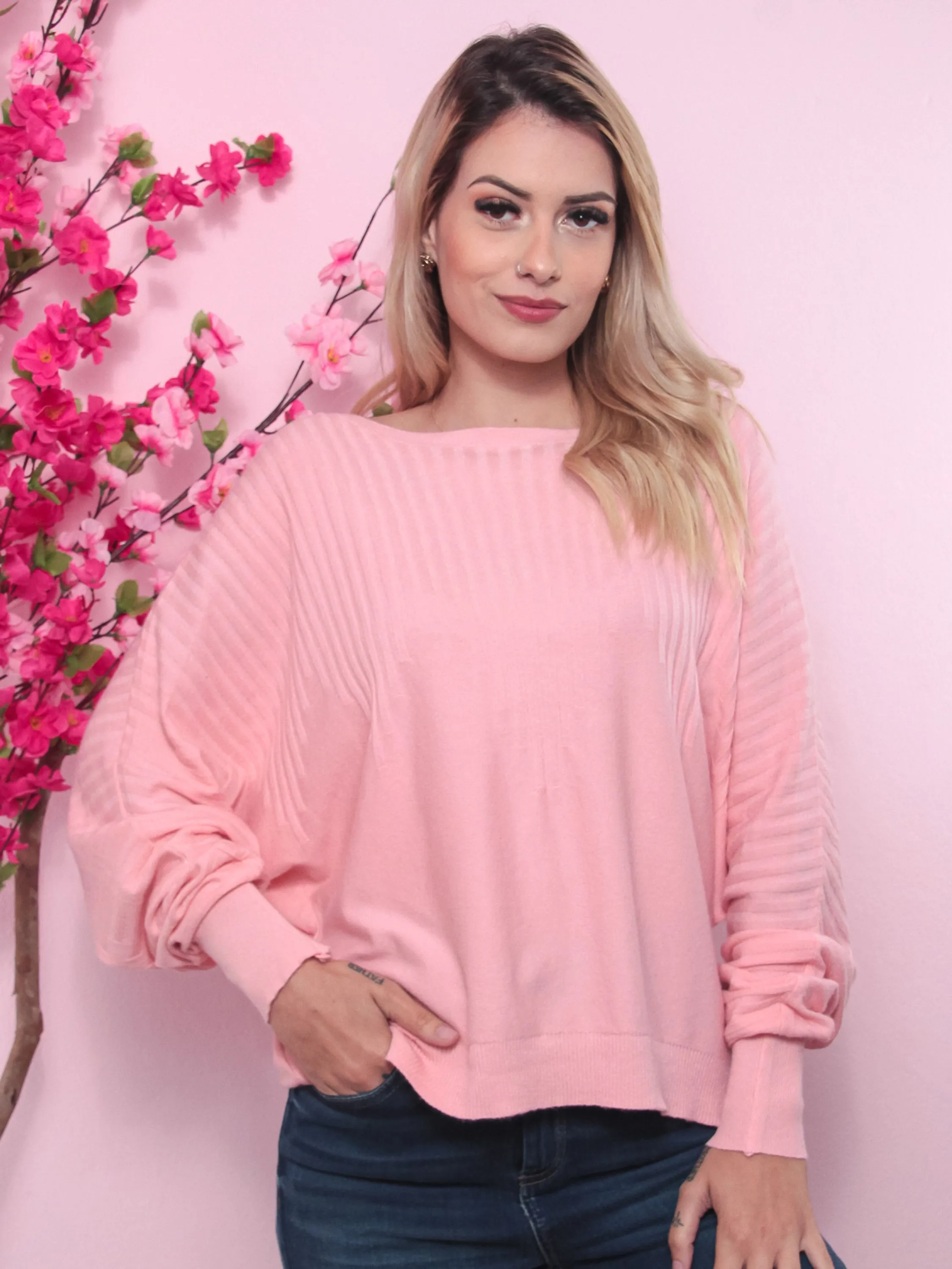 Sueter feminina Blusa manga lona plus size 010