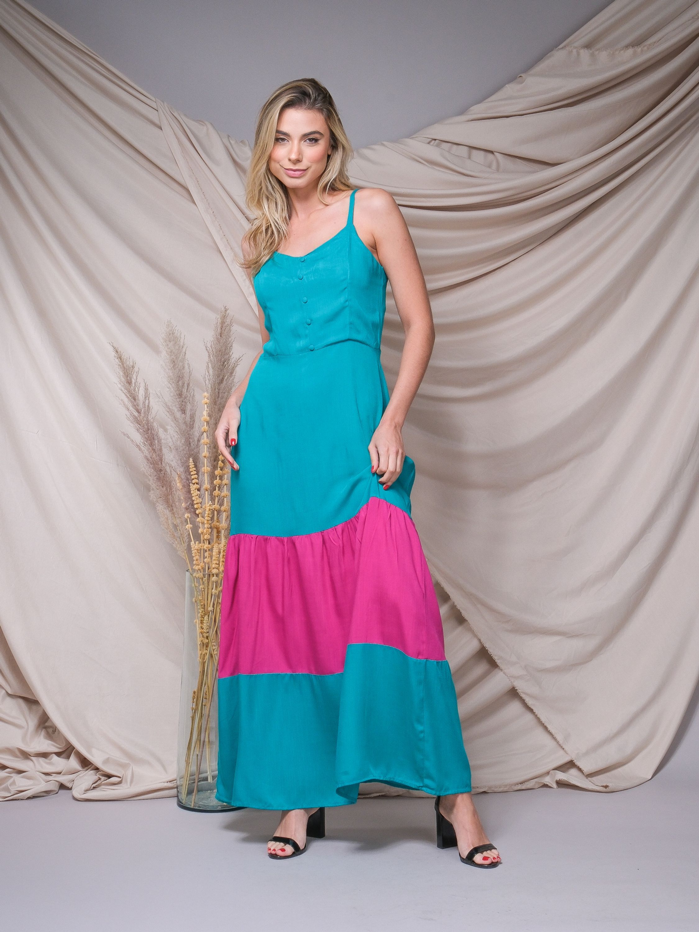 Vestido longo de alça viscose 1365