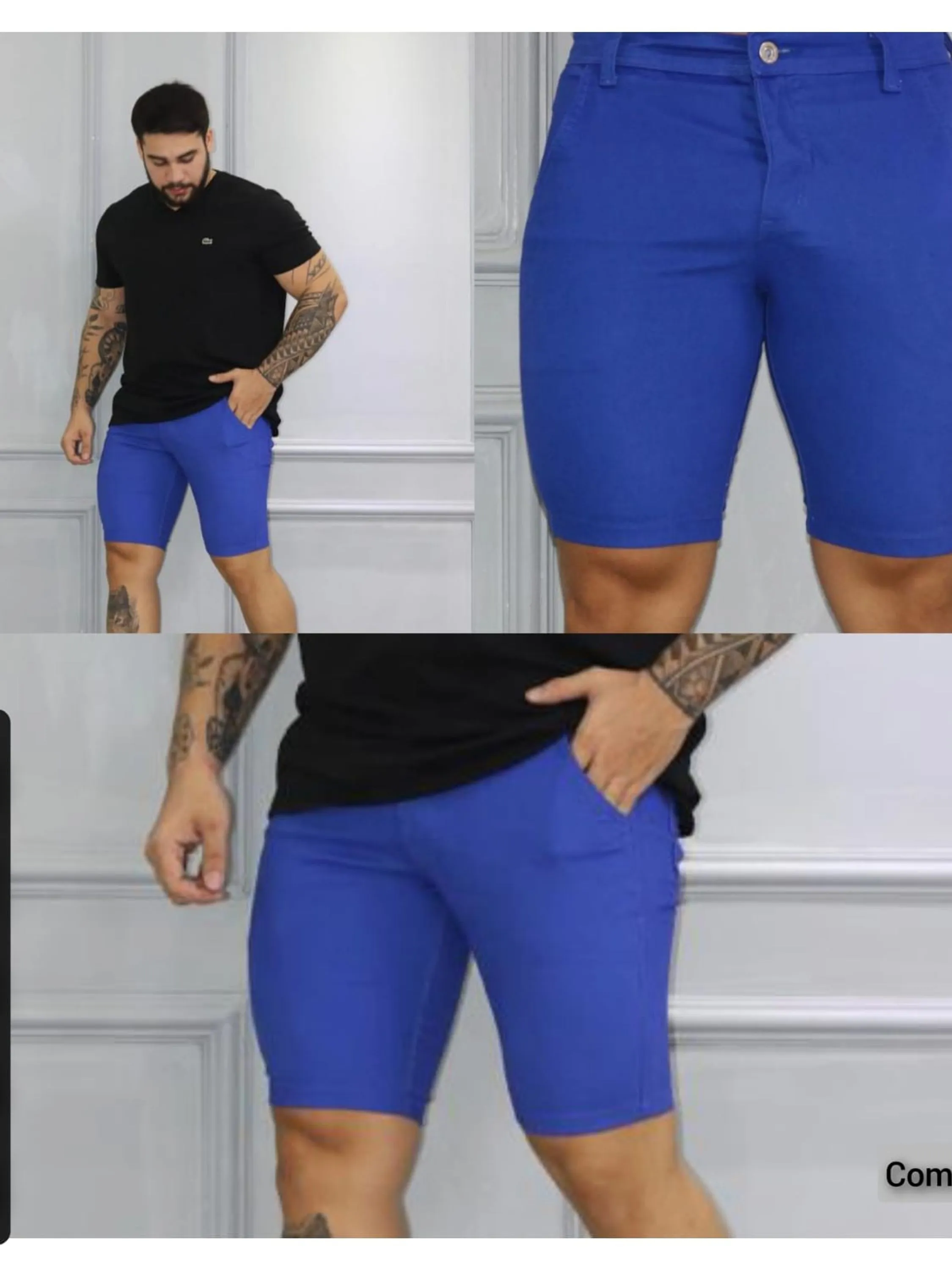 Bermuda masculina cetim com lycra lavagem azul - 1705756