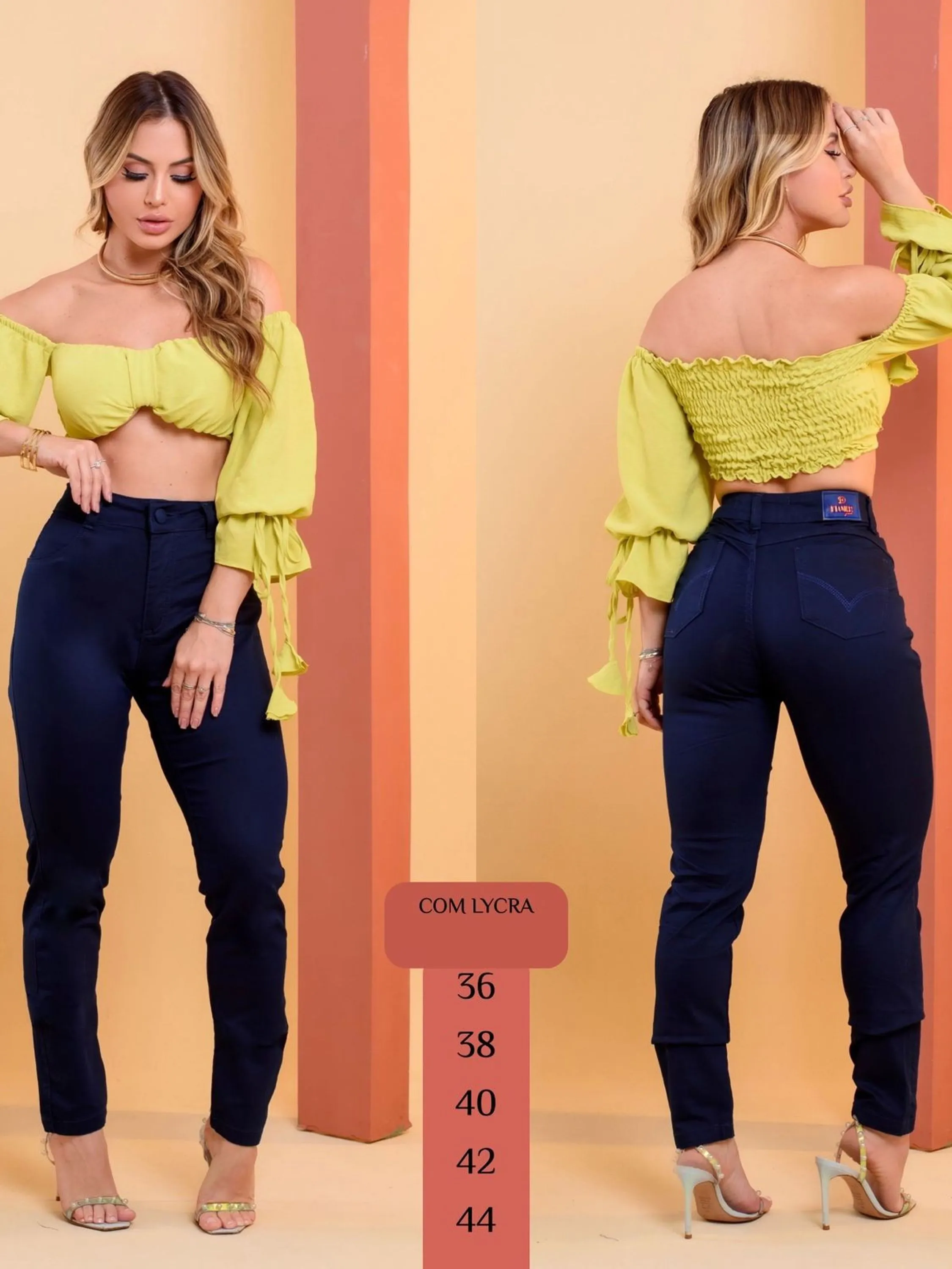 Calça jeans feminina com lycra lavagem escura - 3822188