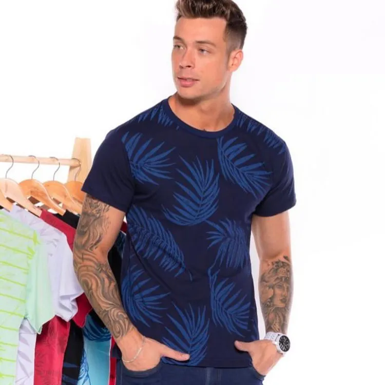 Camiseta floral masculina de algodão