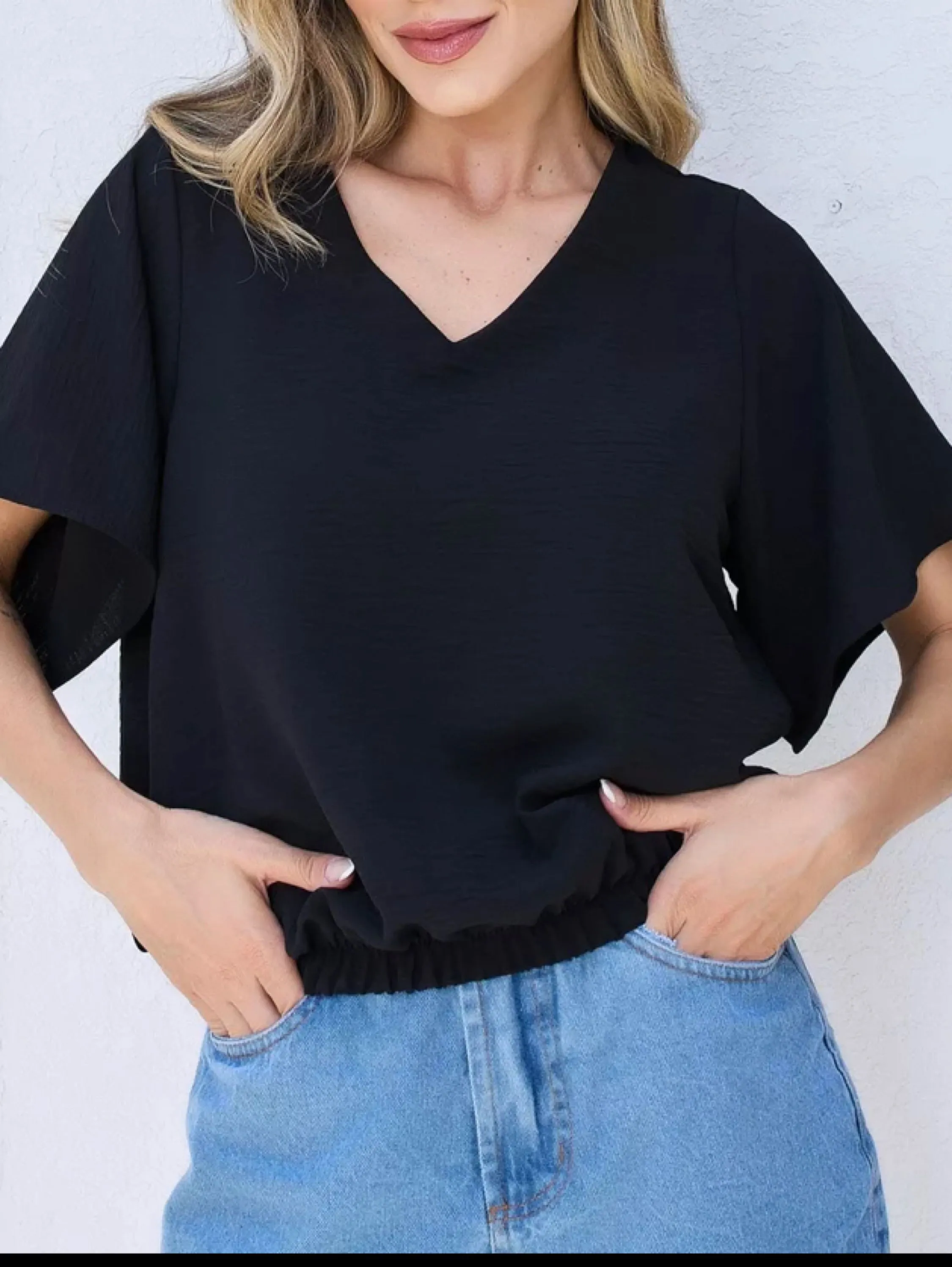 Blusa Cropped Com elastico Tecido Duna