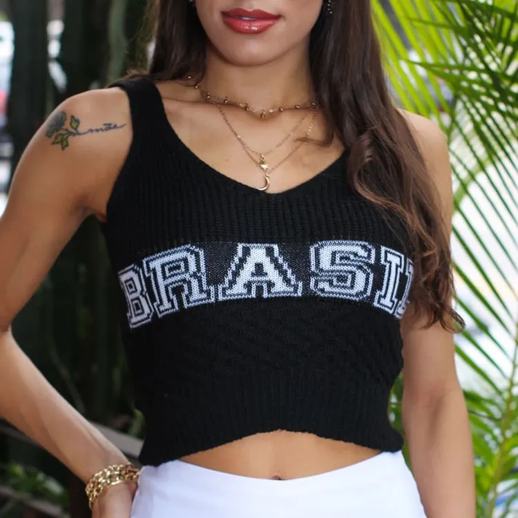 Cropped Tricô Brasil Top Regata Casual