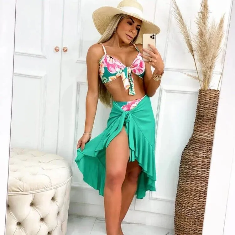 SAIDA prareo moda praia pareo amarracao biquini bikini maio verde