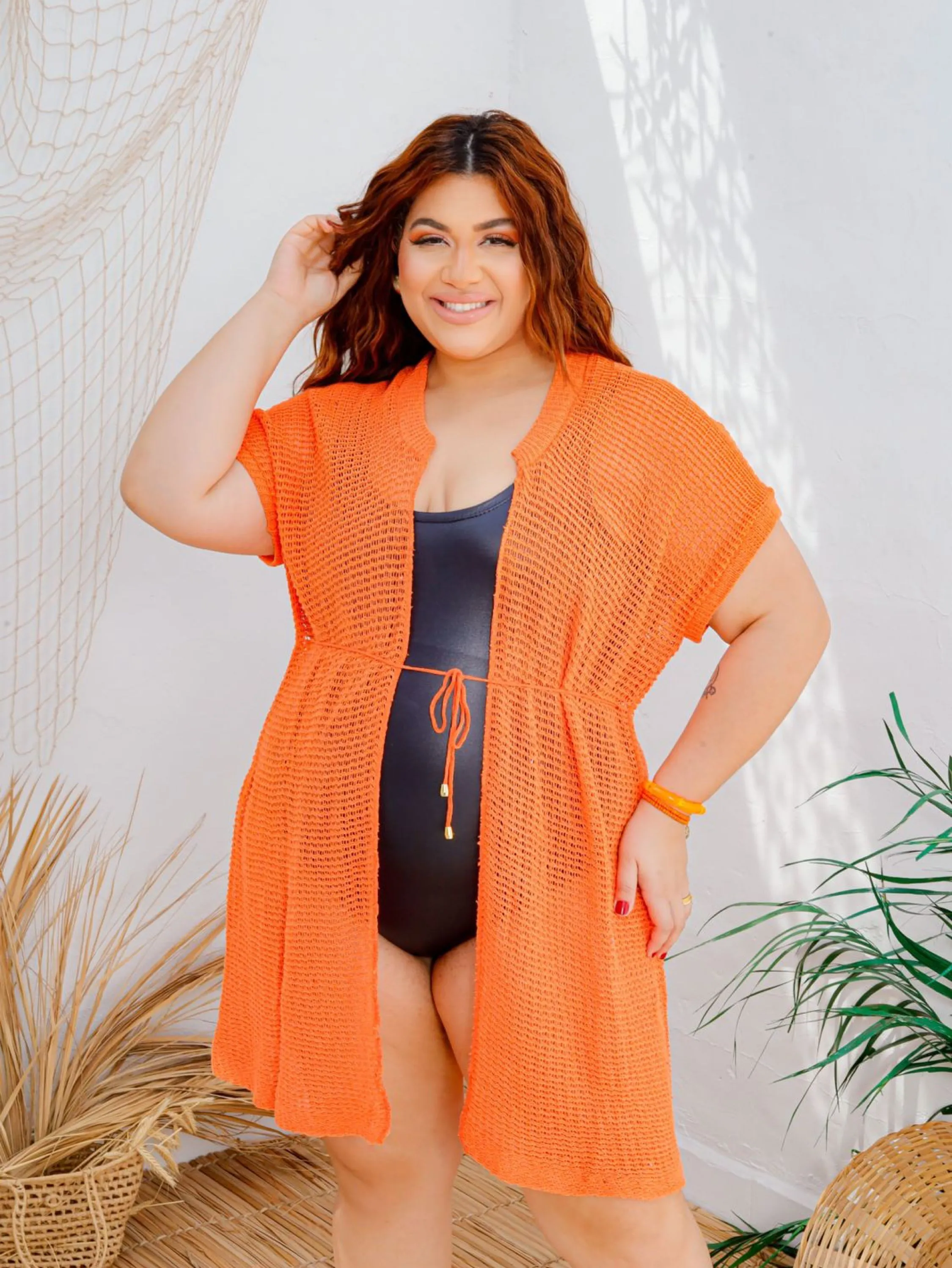 Saída de Praia Tricô Plus Size Colete