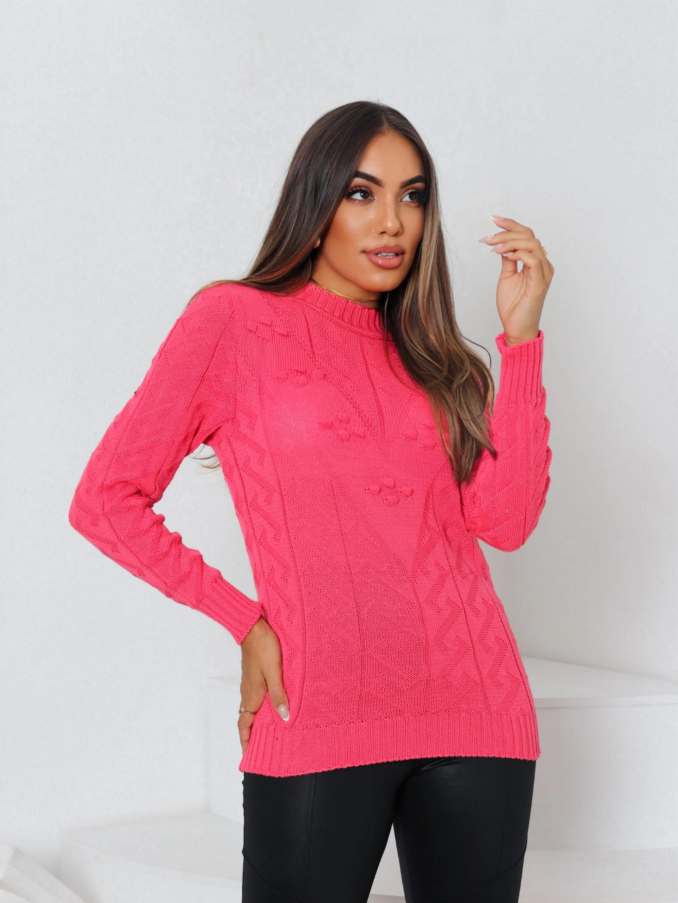 Blusa Suéter Tricô Maya Manga Longa Trama Pompom