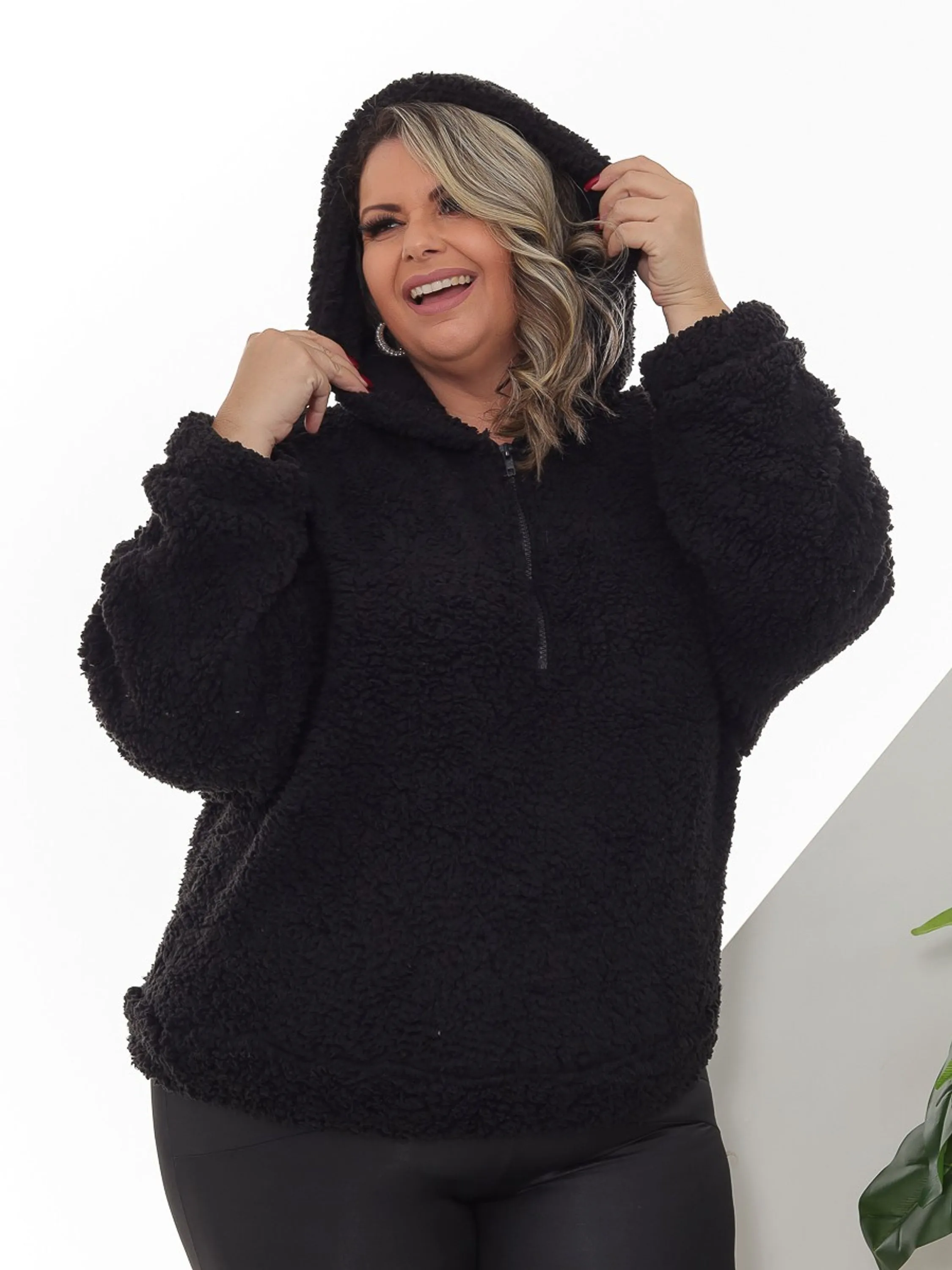 Casaco teddy Plus Size Feminino  pelúcia