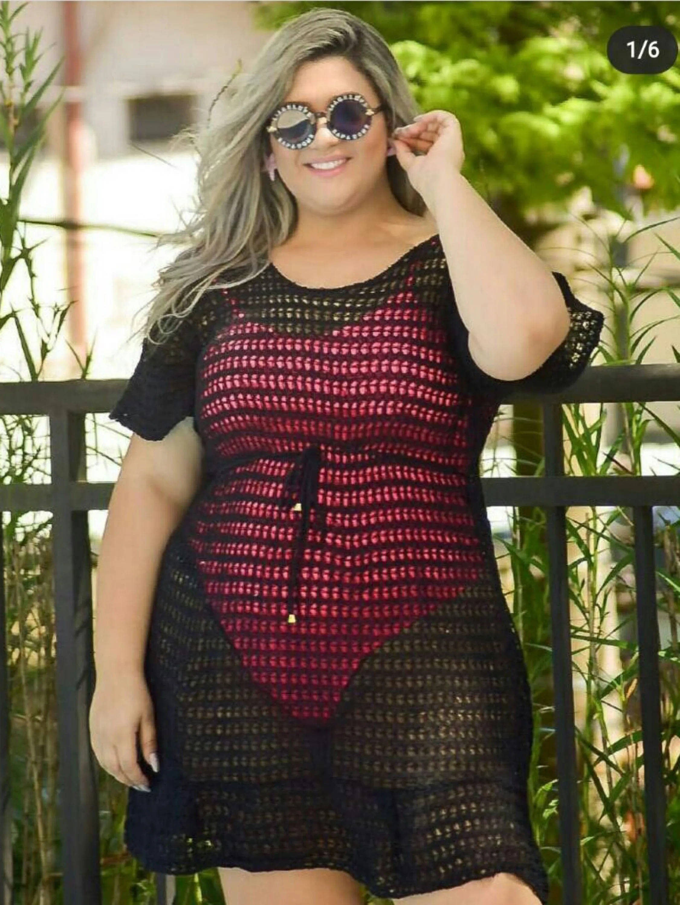 Saída de Praia Tricô Plus Size Babado