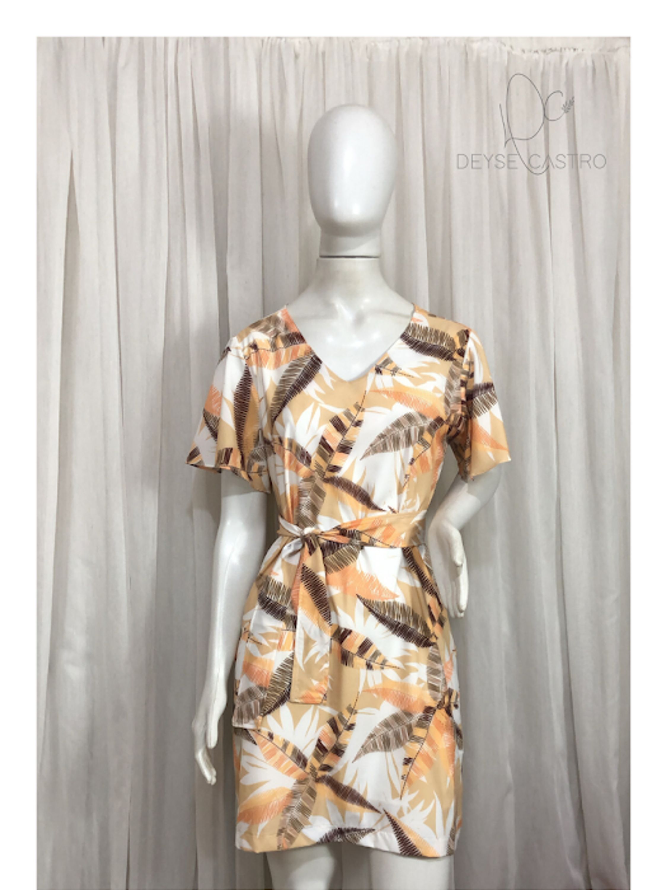 Vestido P (38) Estampado Folhas Bege