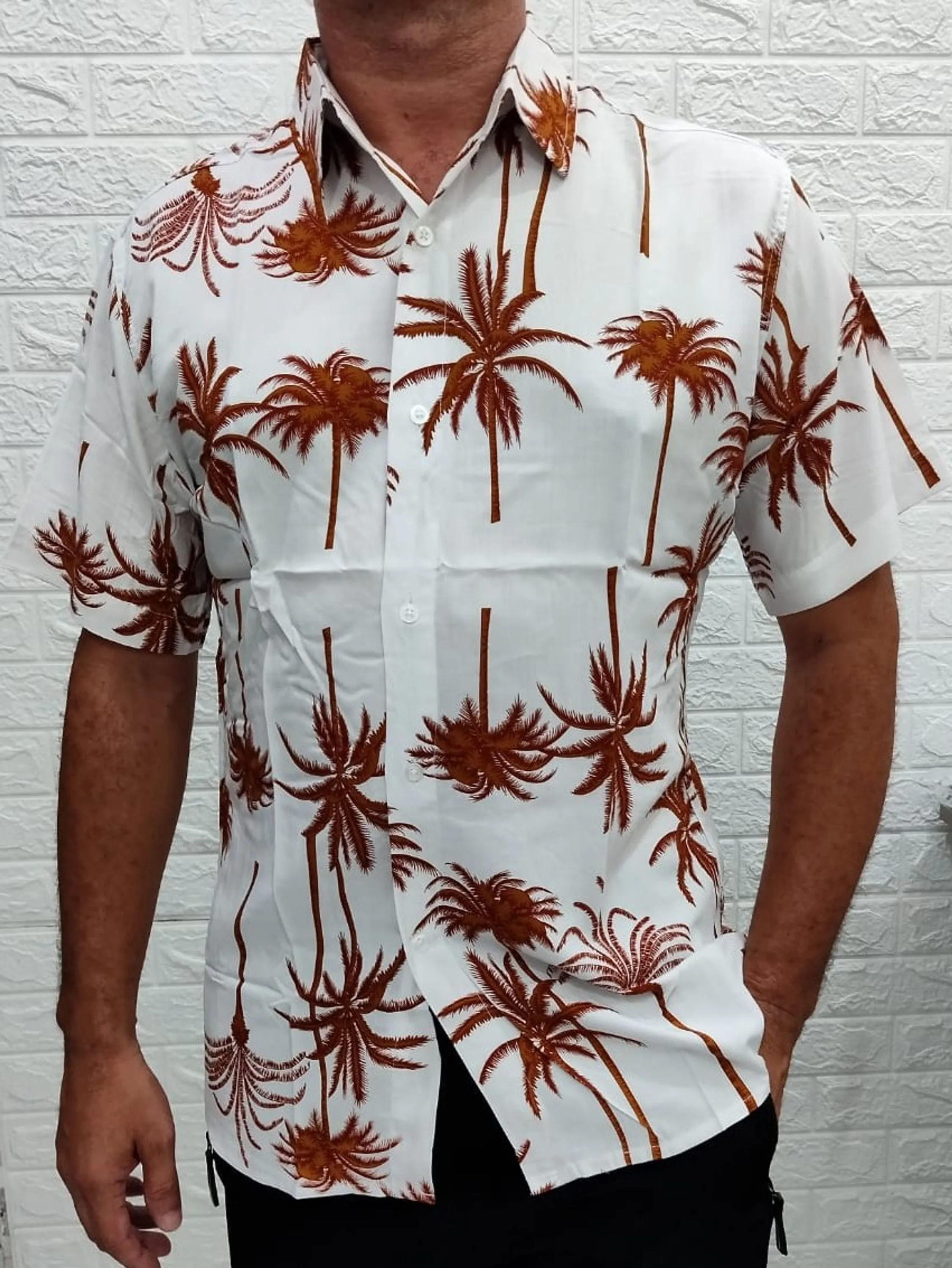 Camisa Masculina Social Estampada Manga Curta Tropical