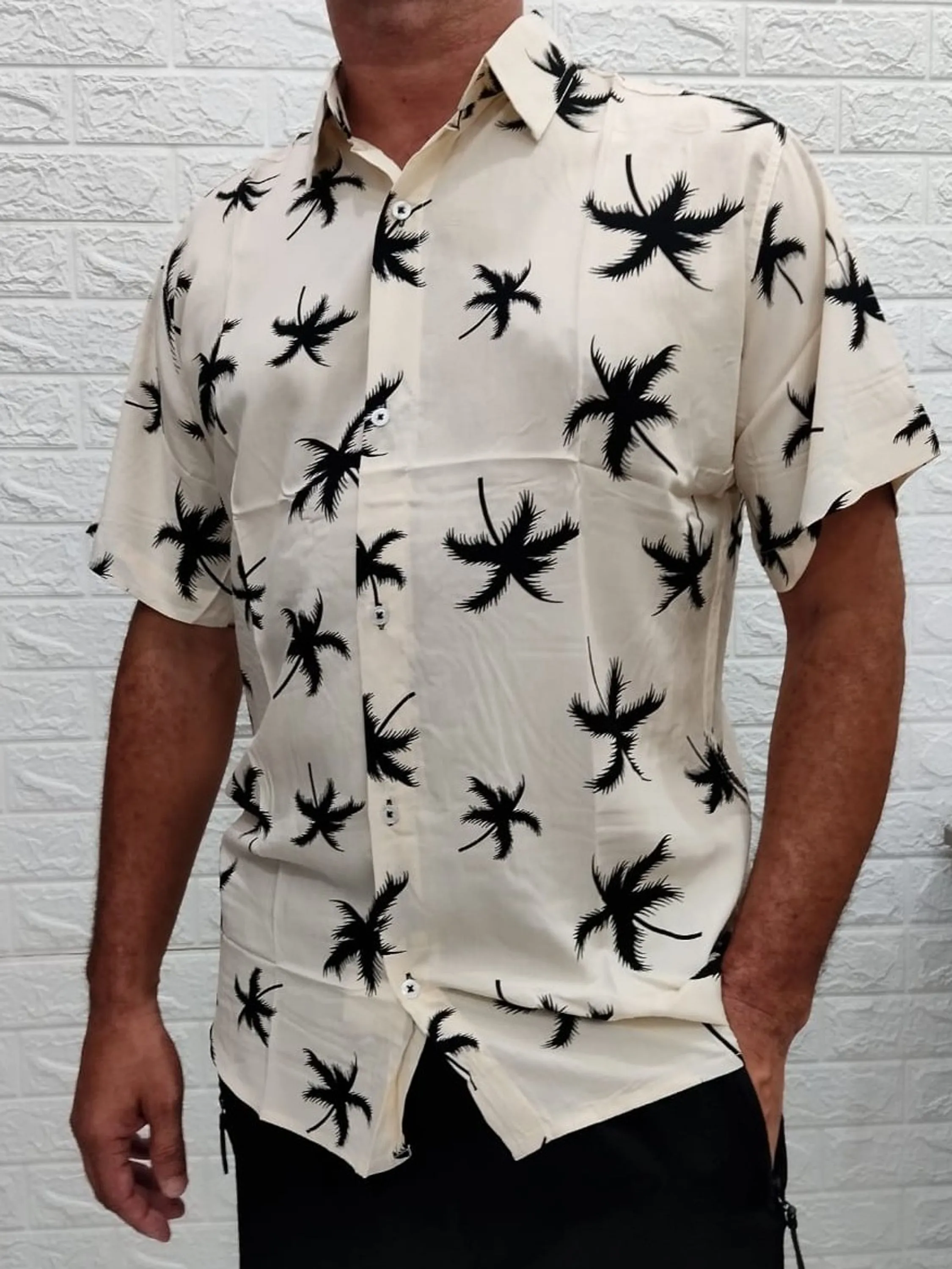 Camisa Masculina Tropical Social Estampada Manga Curta