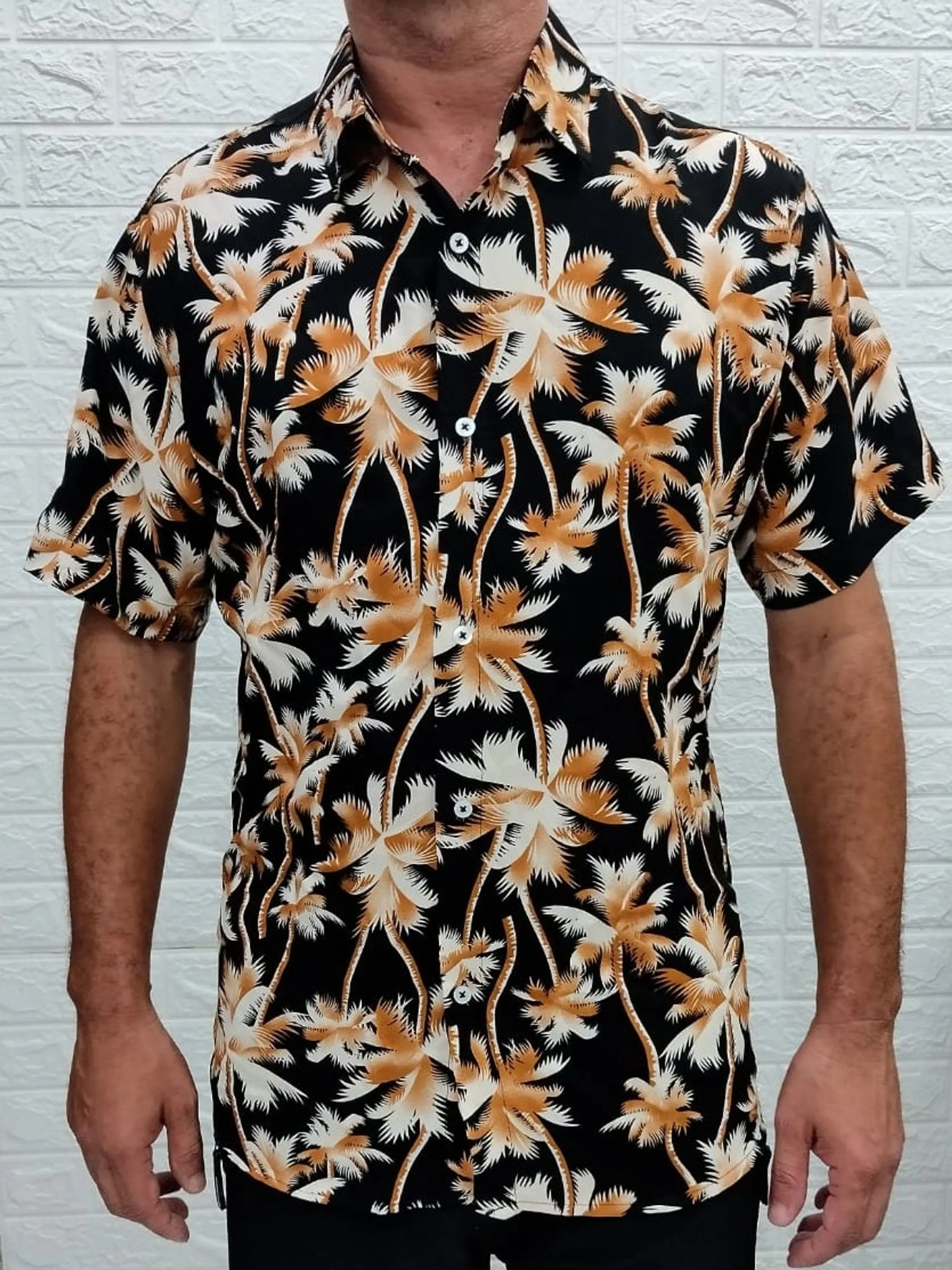 Camisa Masculina Tropical Social Estampada Manga Curta