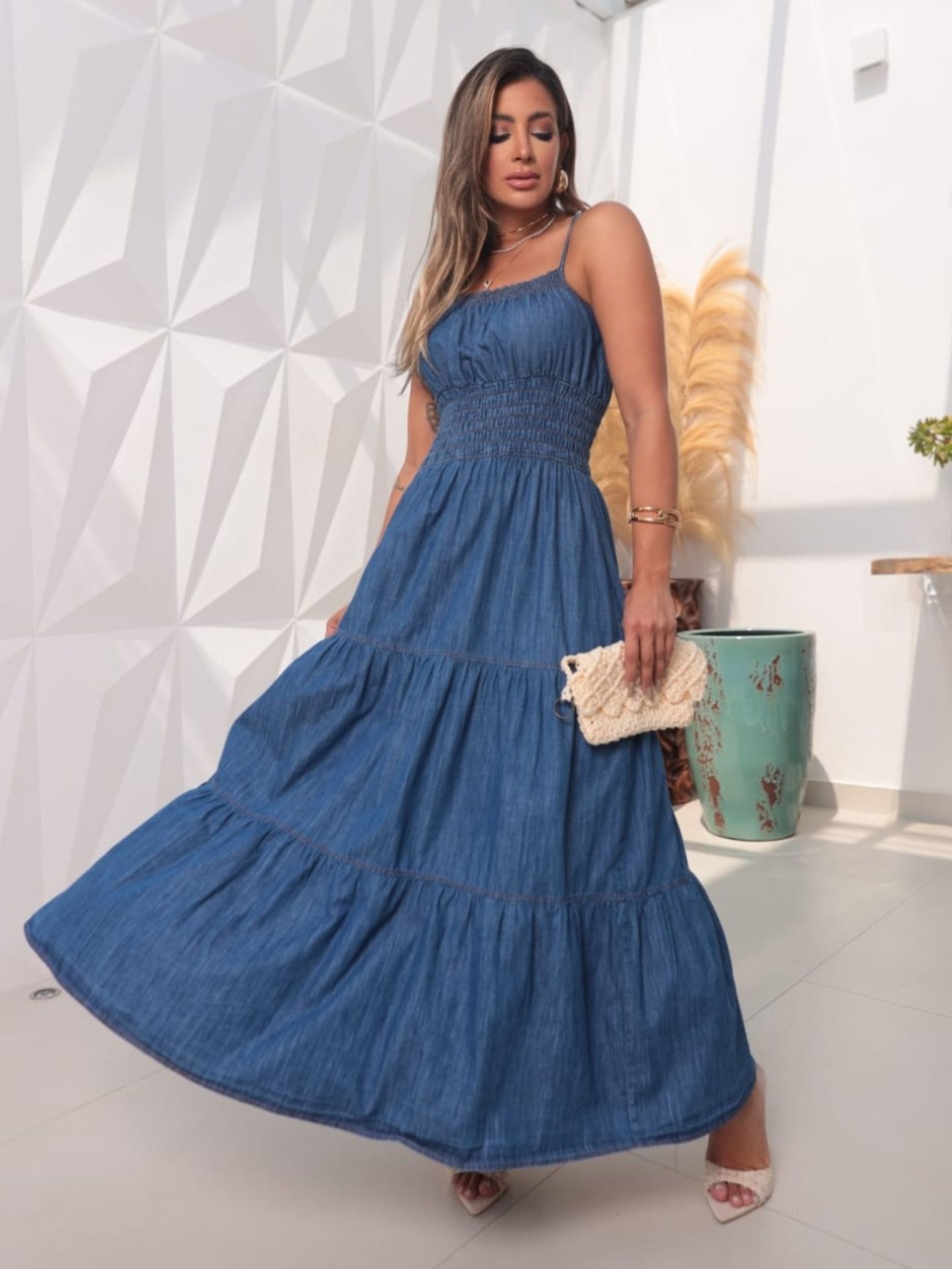 Vestido Jeans com Alças