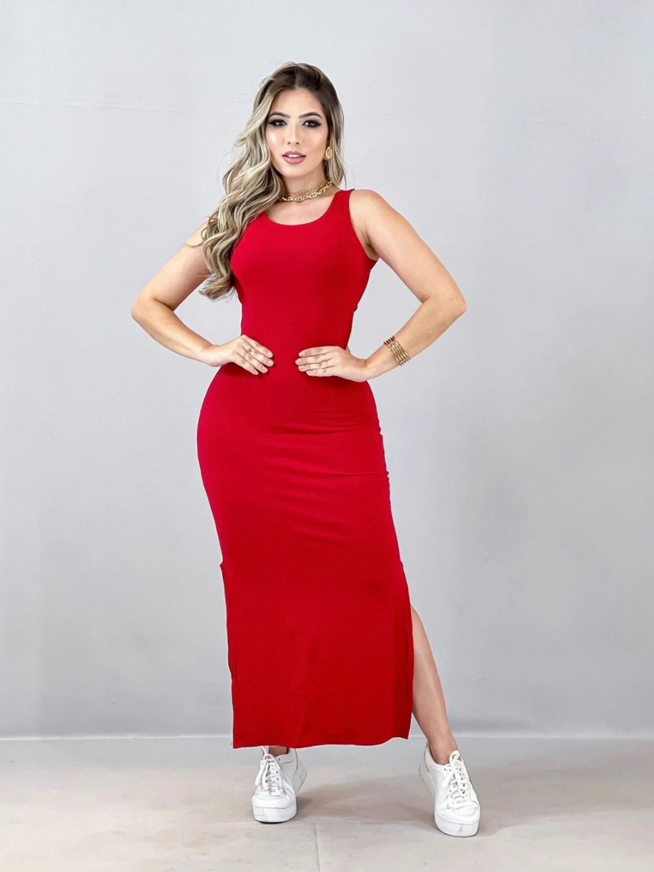 Vestido Midi Regata com Fenda