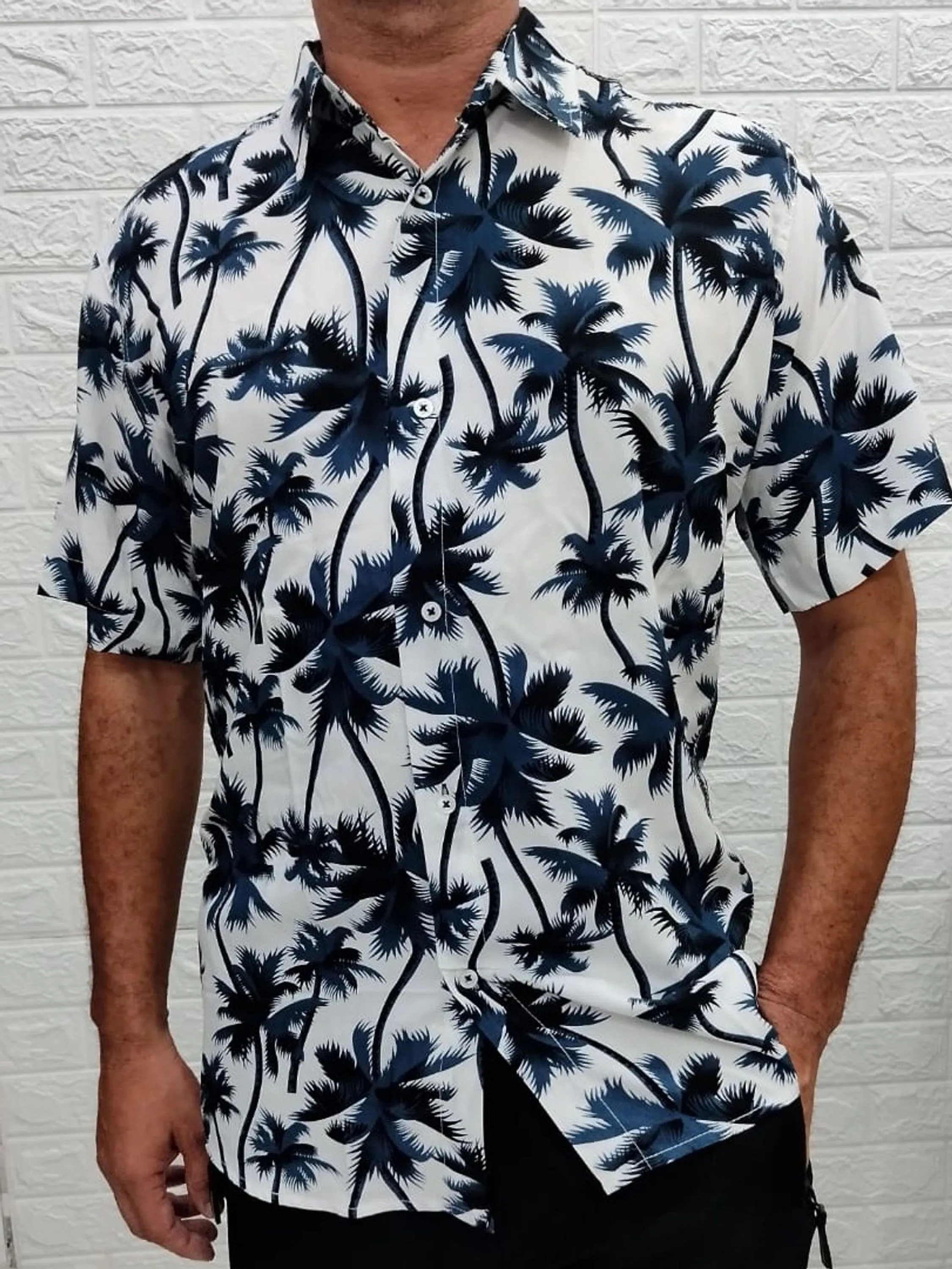 Camisa Masculina Social Tropical Estampada Manga Curta