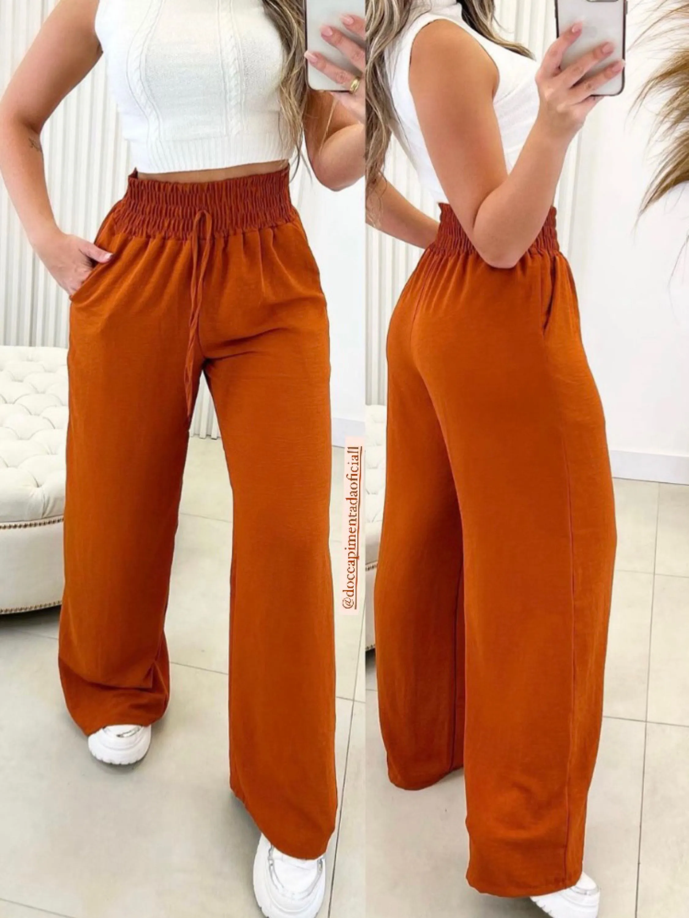 Calça Pantalona elástico grosso Doce Apimentada