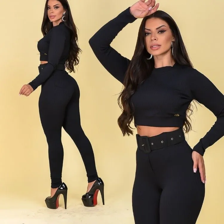 Legging Modeladora Canelada Com Cinto Dondoka Fashionn