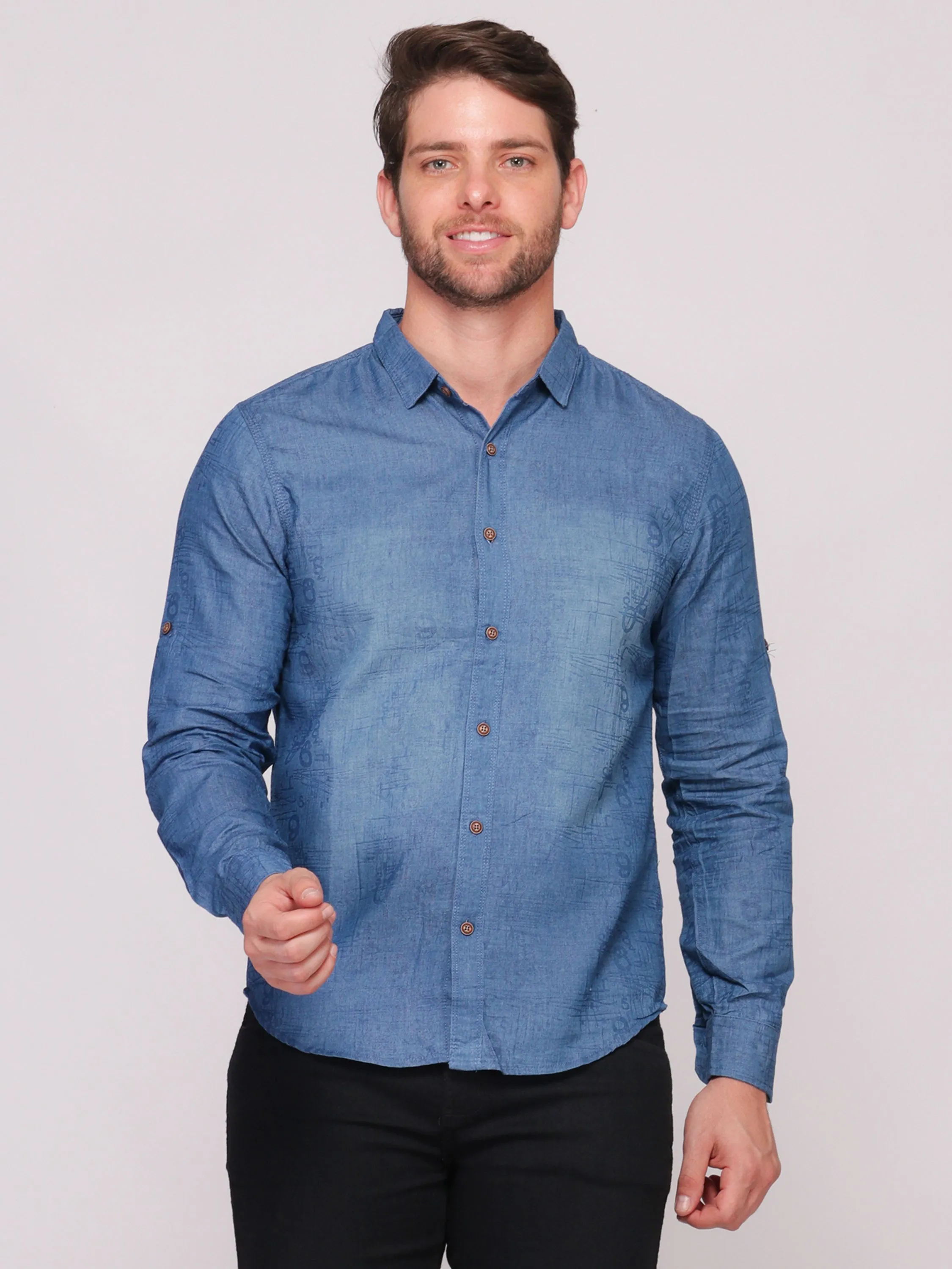 Camisa Jeans Esporte Com Lavagem Especial Importada Slim fit