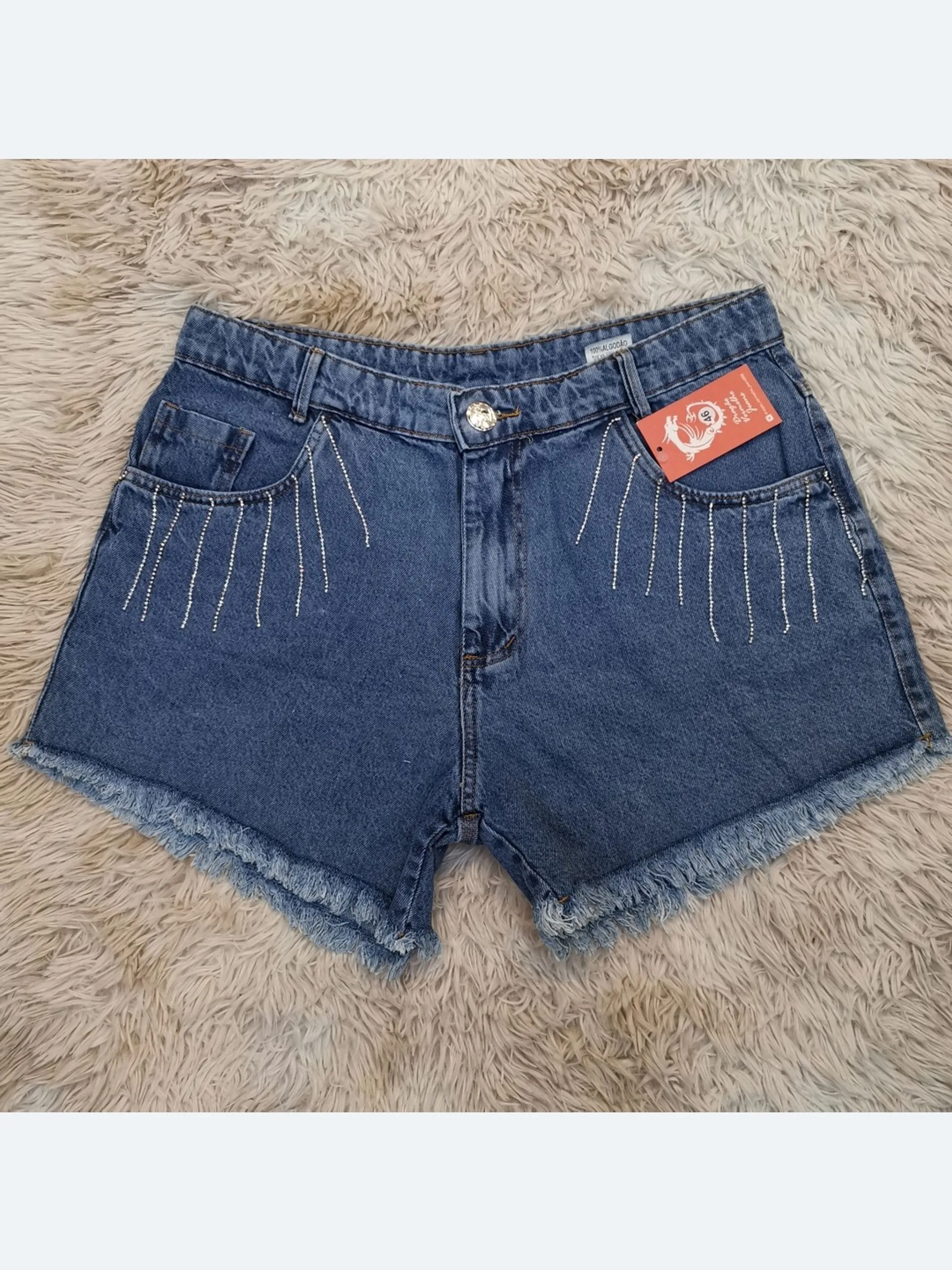 Shorts jeans plus size com pedra feminina