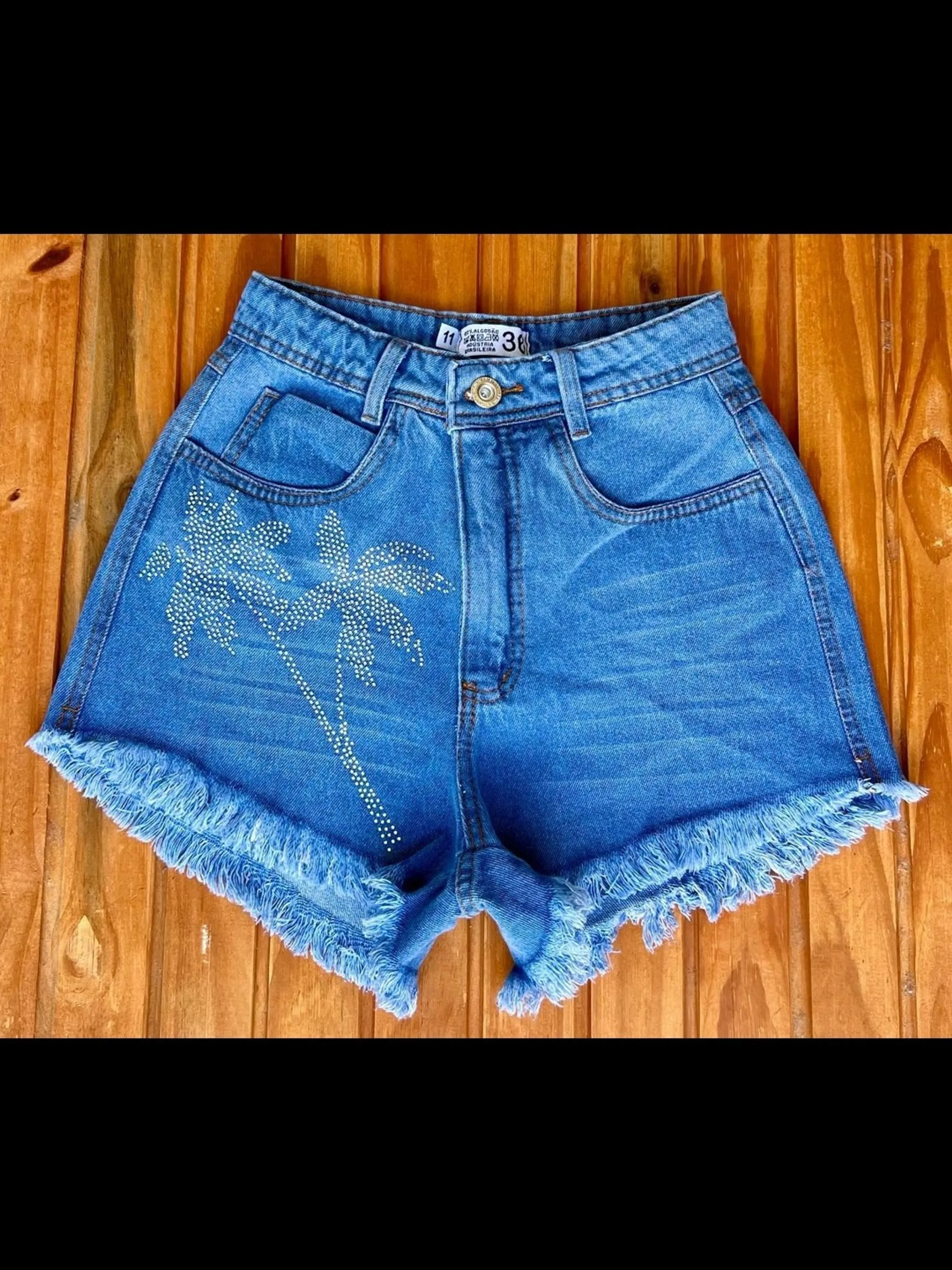 shorts jeans com pedra feminina