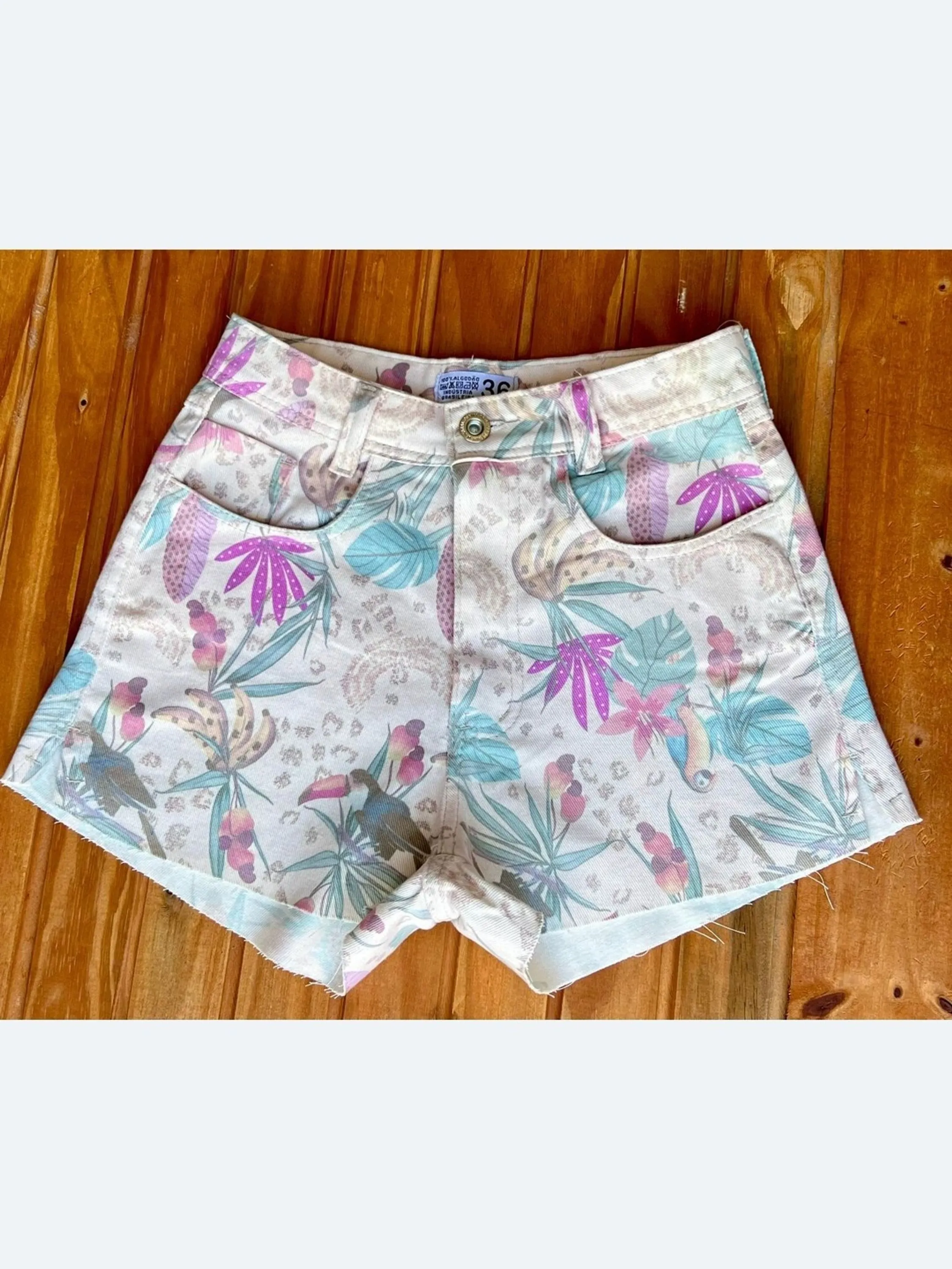 shorts jeans estampado feminina