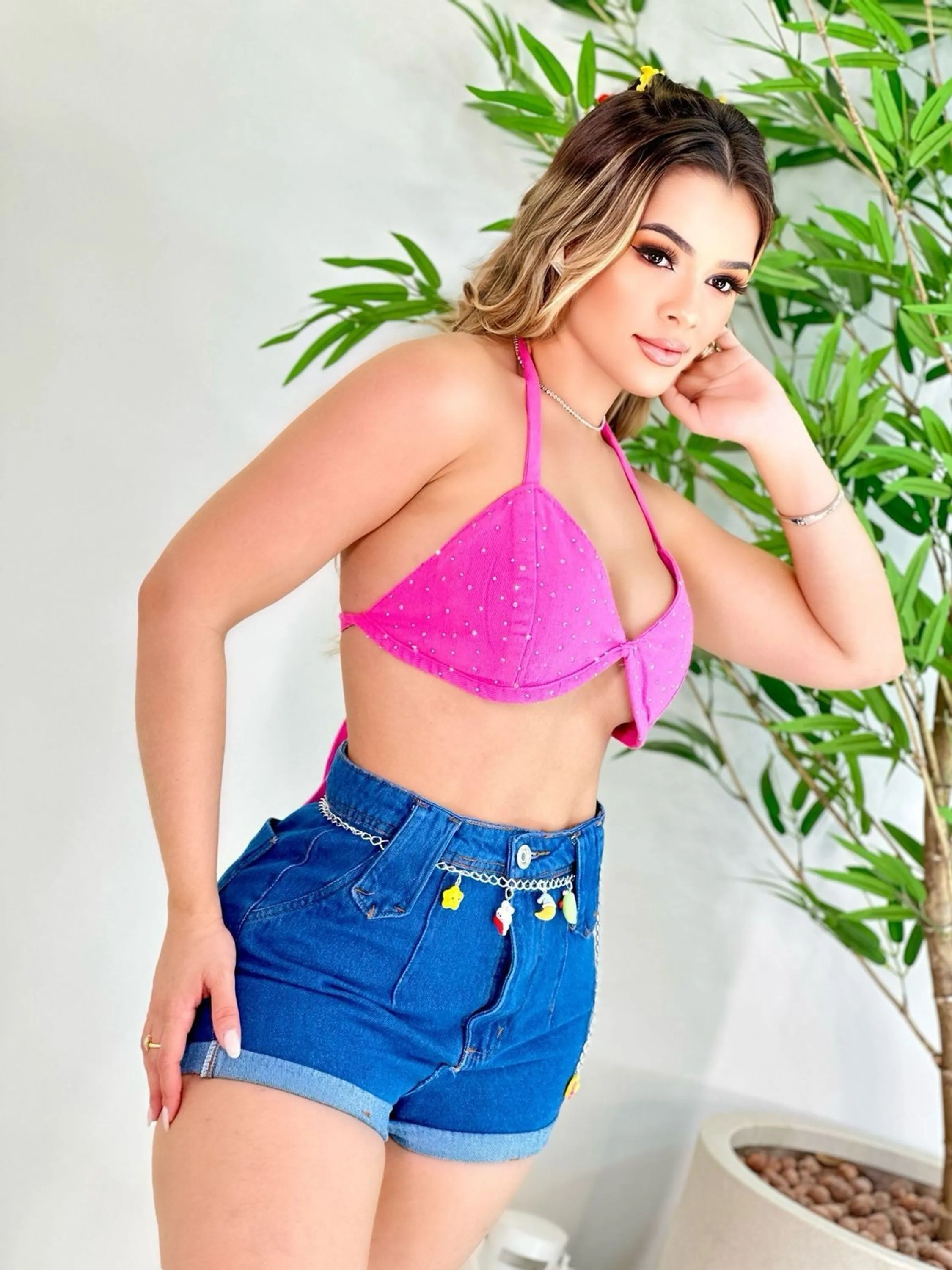 shorts jeans com cinto feminina