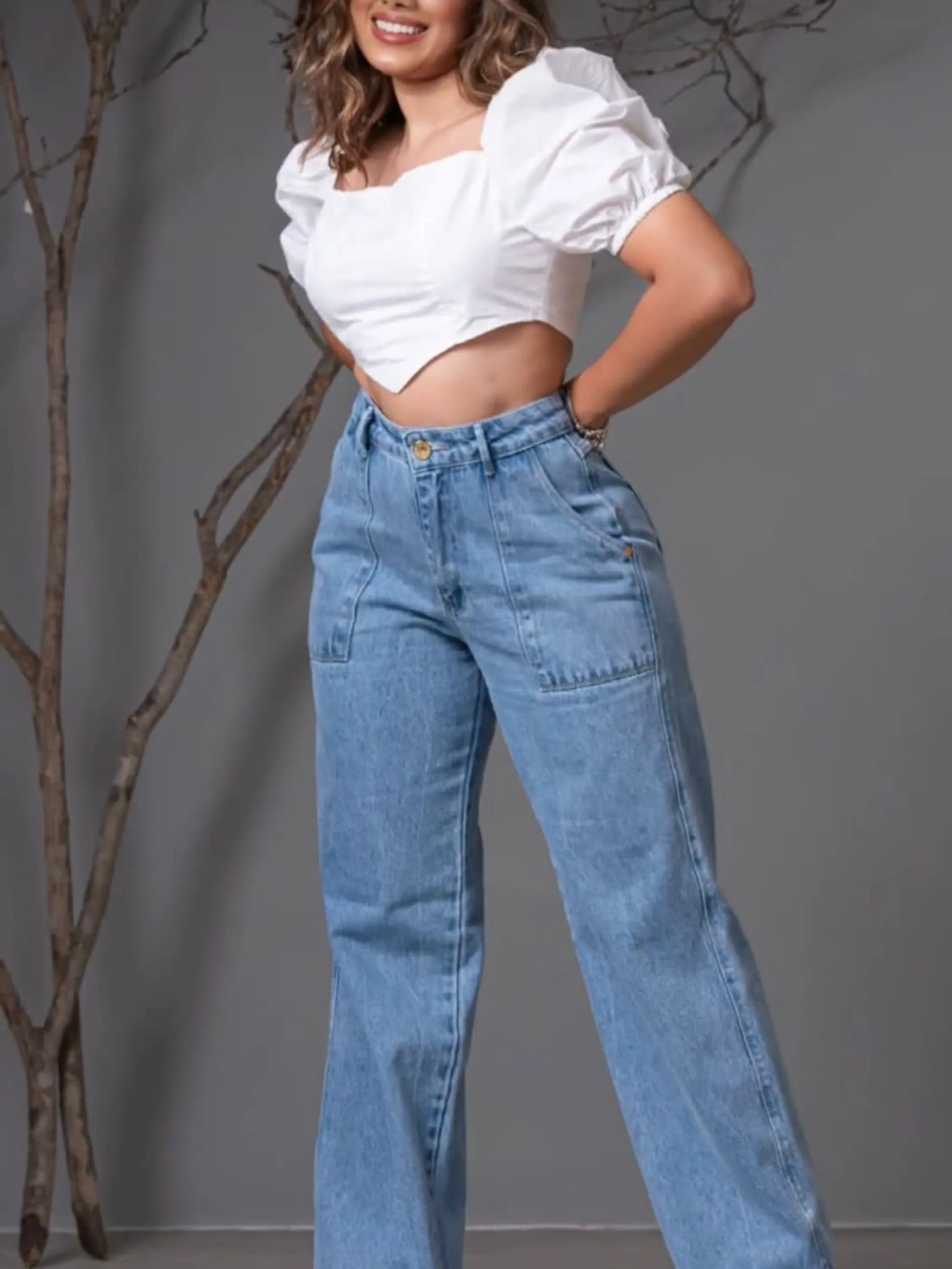 Calças jeans wide leg feminina