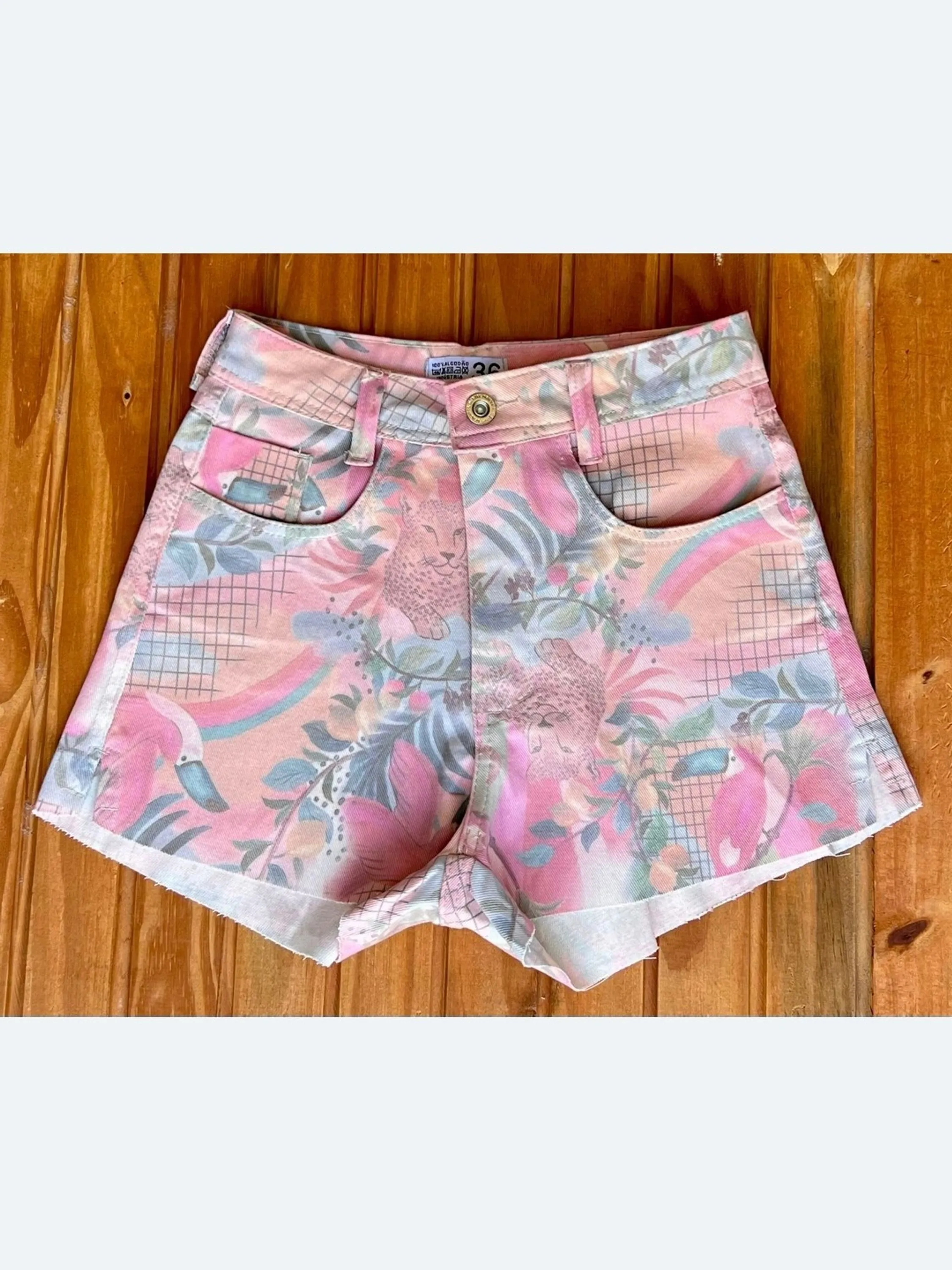 shorts jeans estampado feminina