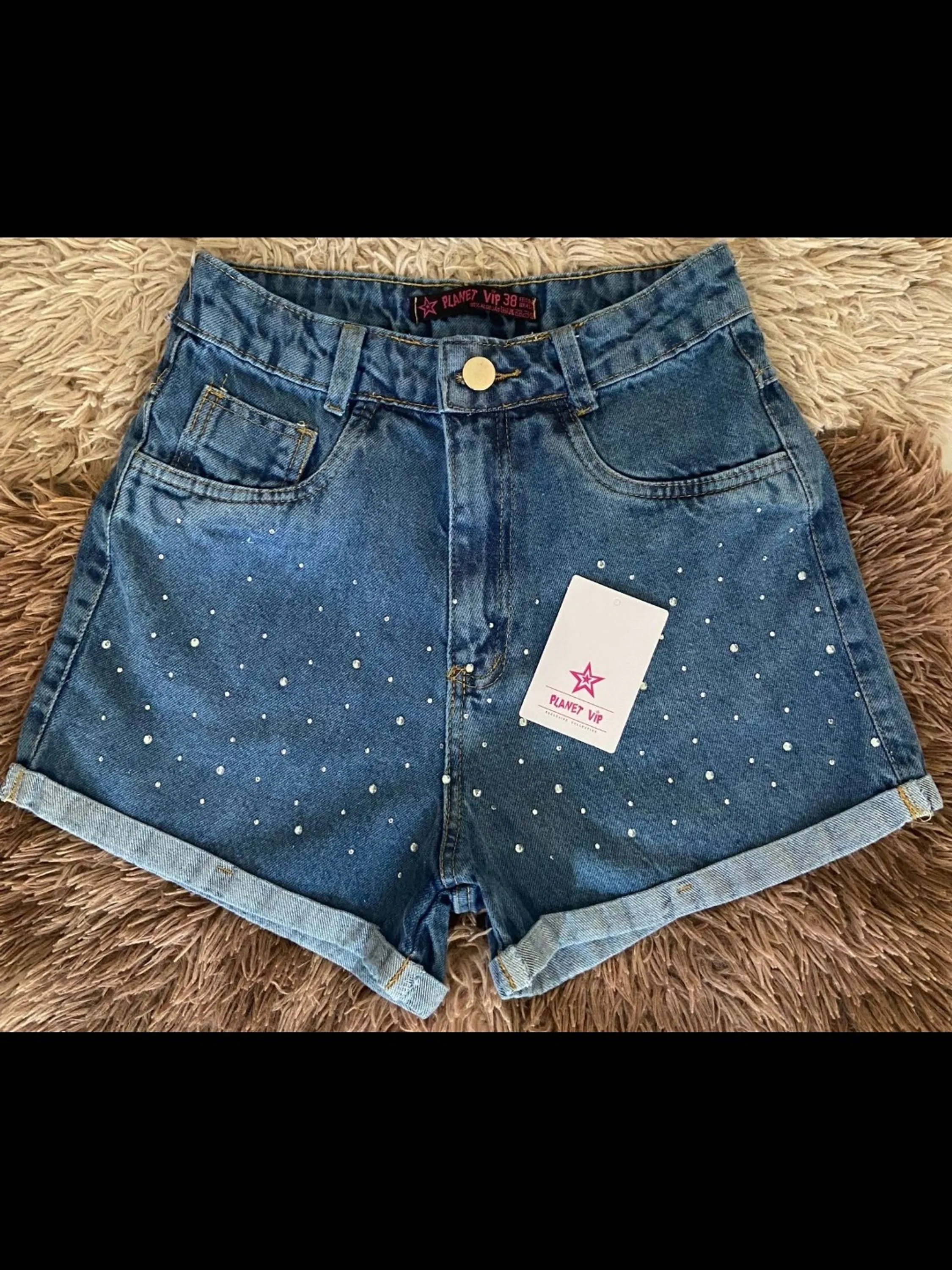 shorts jeans com pedra feminina