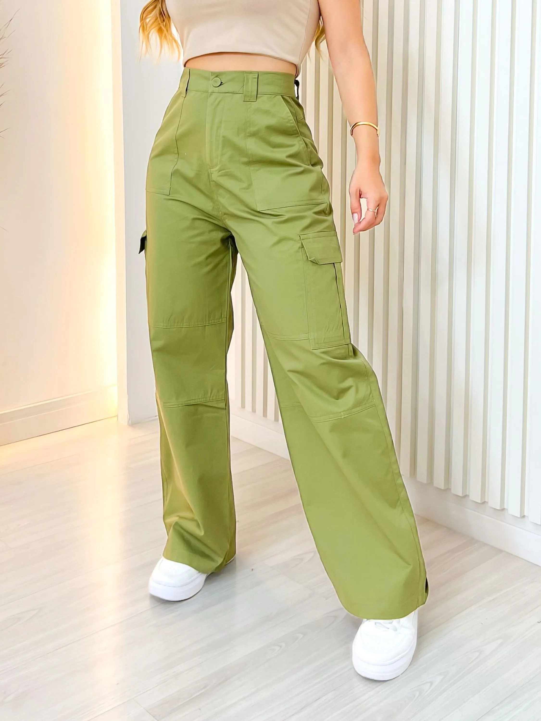 DREAM ESTILO Calça Feminina Cargo de Sarja (Dr609)