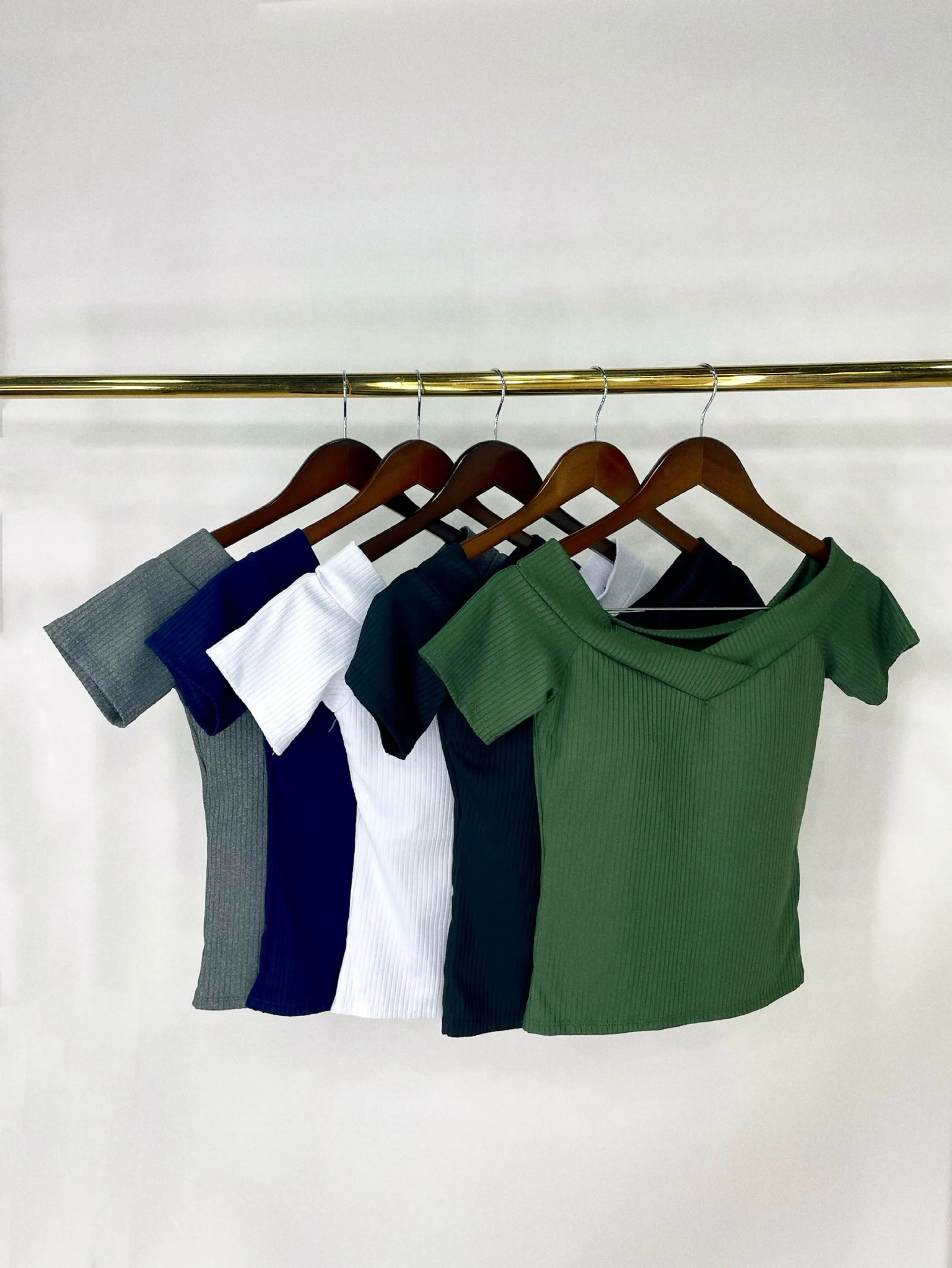 Kit 5 blusas regata canelada manguinha com bojo