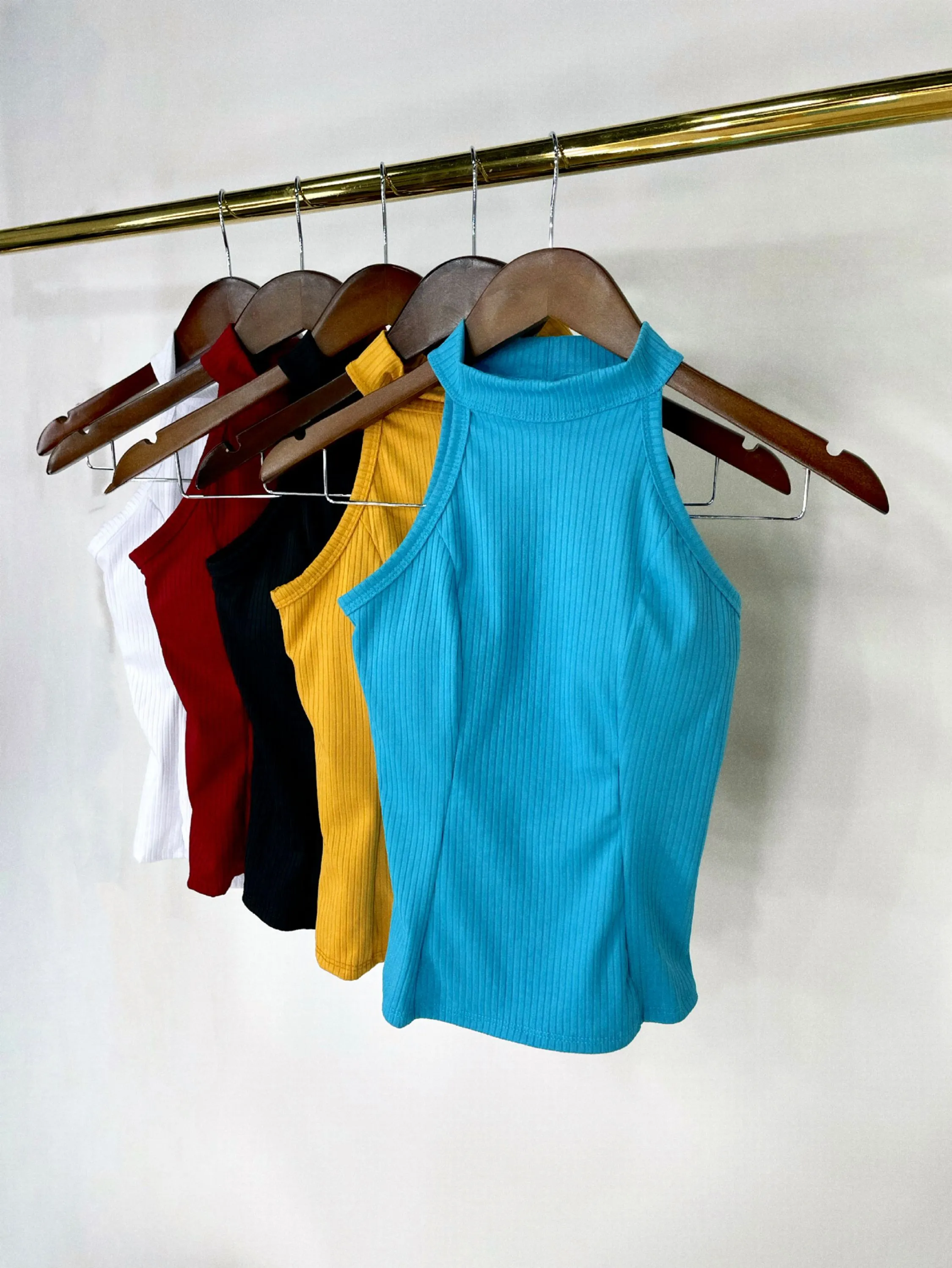 Kit 5 blusas regata canelada gola