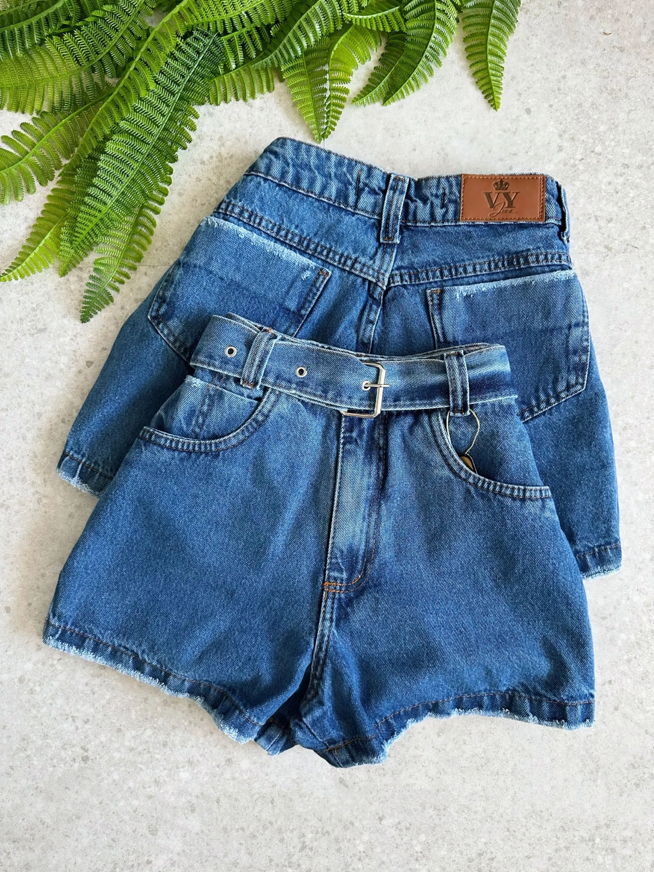 Short Jeans Feminino com Cinto com Bolso Melhor Qualidade Jeans 100%